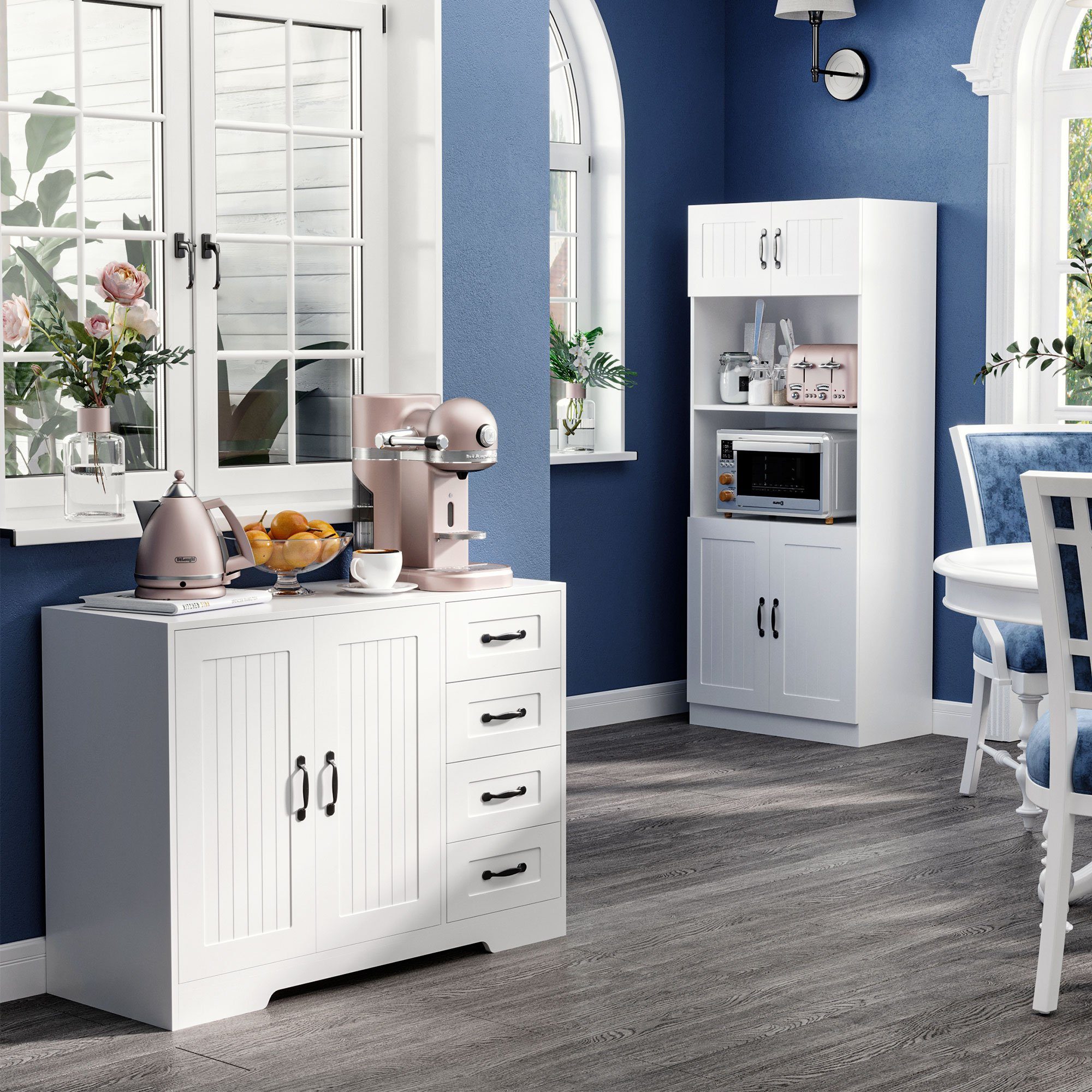 HOMCOM Highboard Sideboard Aufbewahrungsschrank mit 4 günstig online kaufen