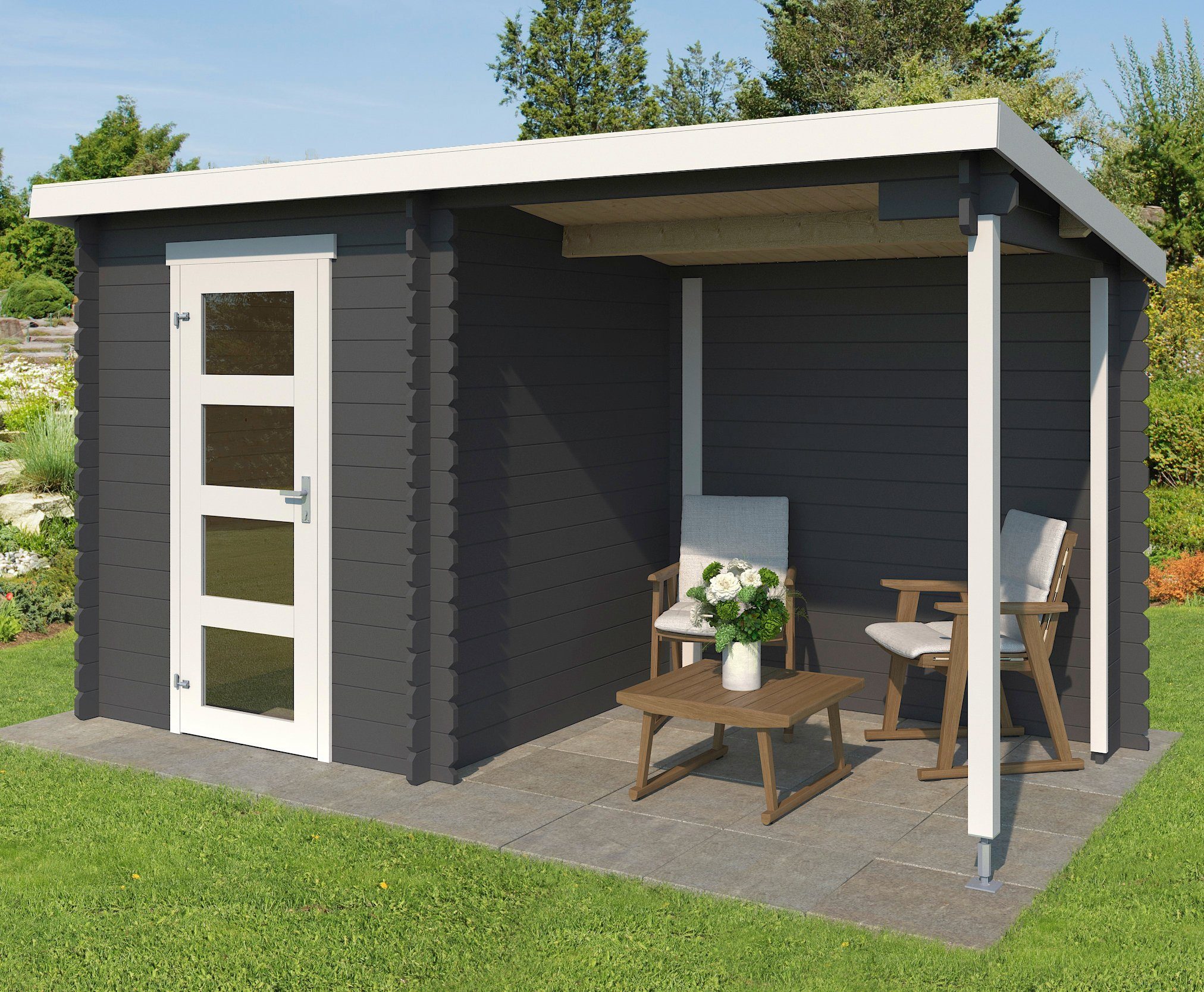 LASITA MAJA Gartenhaus Jelle 175 Plus, BxT: 390x195 cm, Blockbohlenhaus 28mm mit Anbau