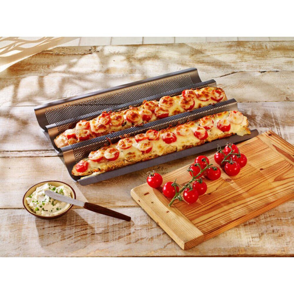 RBV Birkmann Baguetteblech Baguette-Blech 38x29 cm Laib & Seele anthrazit, Perforierter Karbonstahl mit exzellenter Marken-Antihaftbeschichtung, (1-St), Baguett – Bild 4 von 5