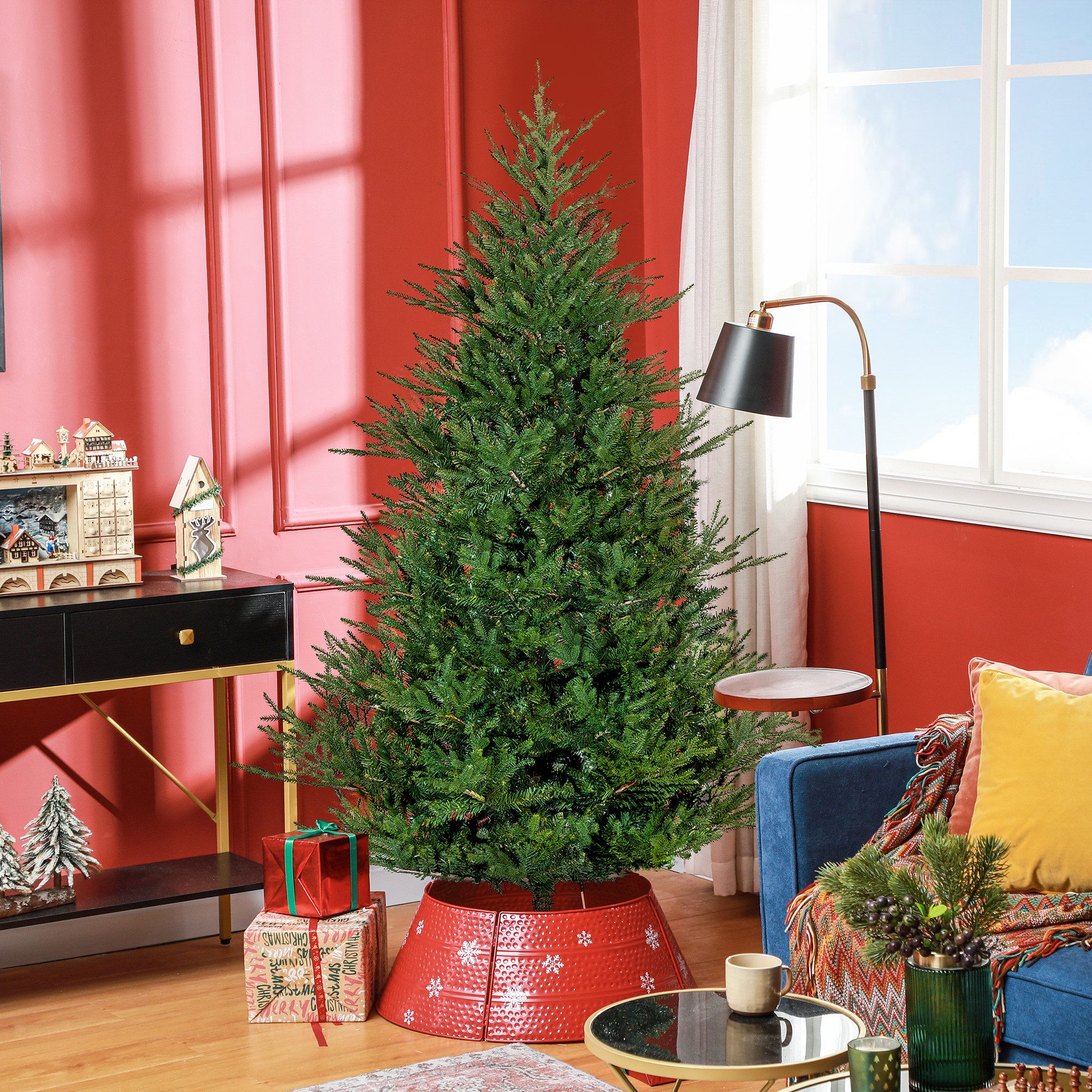 HOMCOM Künstlicher Weihnachtsbaum Kunsttanne mit 2380 Zweigen, Tanne, 110L x 110B x 183H cm