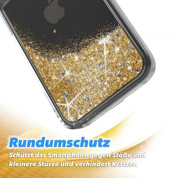 EAZY CASE Handyhülle Liquid Glittery Case für Apple iPhone 12 Mini 5,4 Zoll, Durchsichtig Back Case Handy Softcase Silikonhülle Glitzer Cover Gold