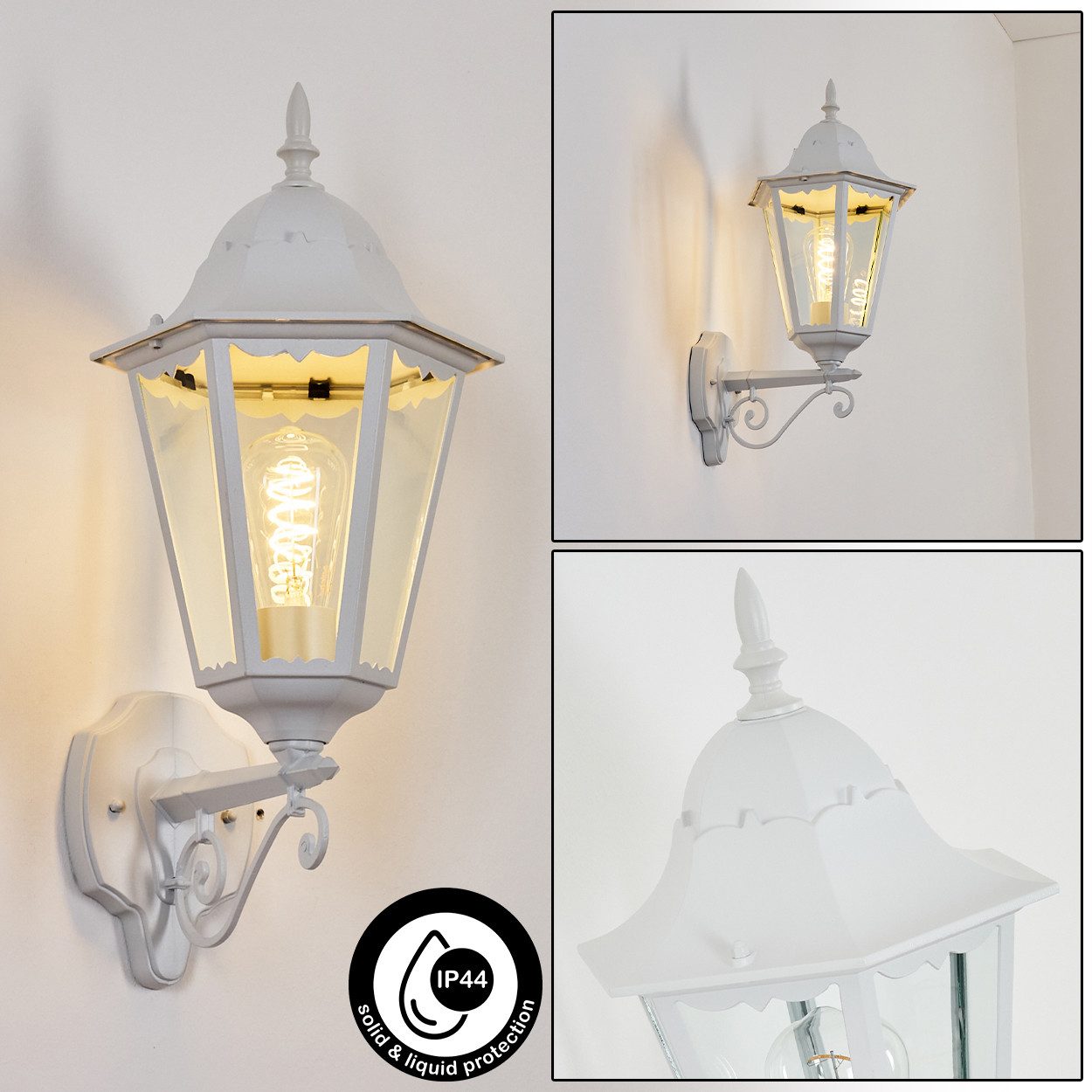 hofstein Außen-Wandleuchte Außenwandlampe aus Metall/Glas in Weiß/Klar, Wandleuchte außen im Vintage/Antik/Landhaus-Design, E27, IP44