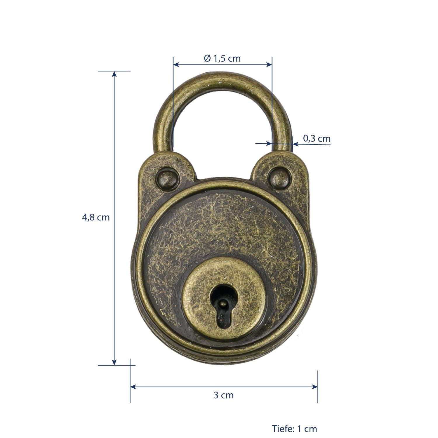 Thumbnail - HMF Vorhängeschloss Mini Deko Vorhängeschloss mit Schlüssel, (1-tlg), 4,8 x 3 x 1 cm, ideal für Tagebücher, Bronze