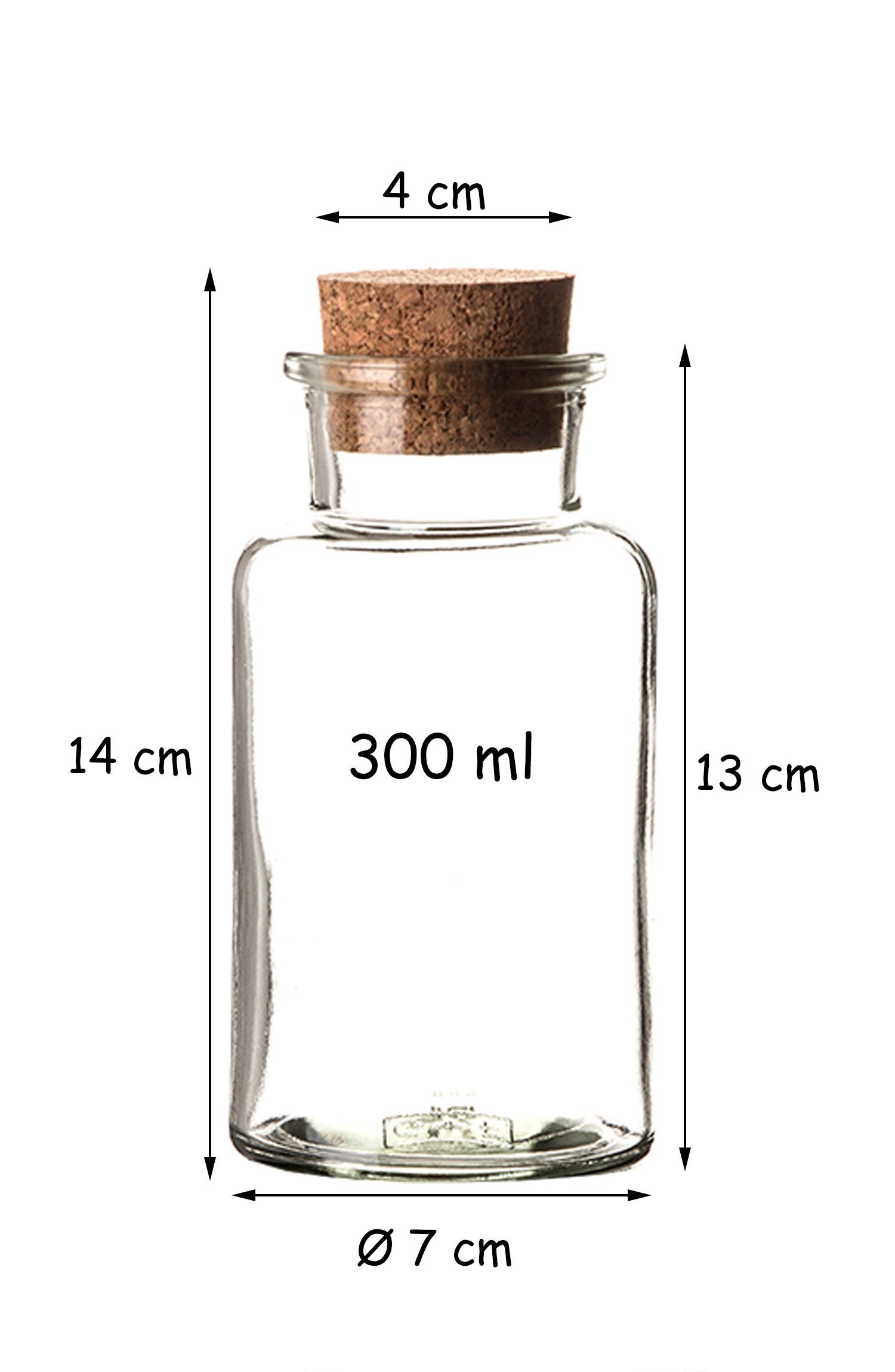 BigDean Gewürzbehälter 6x Gewürzgläser (6-tlg) Glas, Korken-Deckel ml Rund Vorratsgläser, Glas 300
