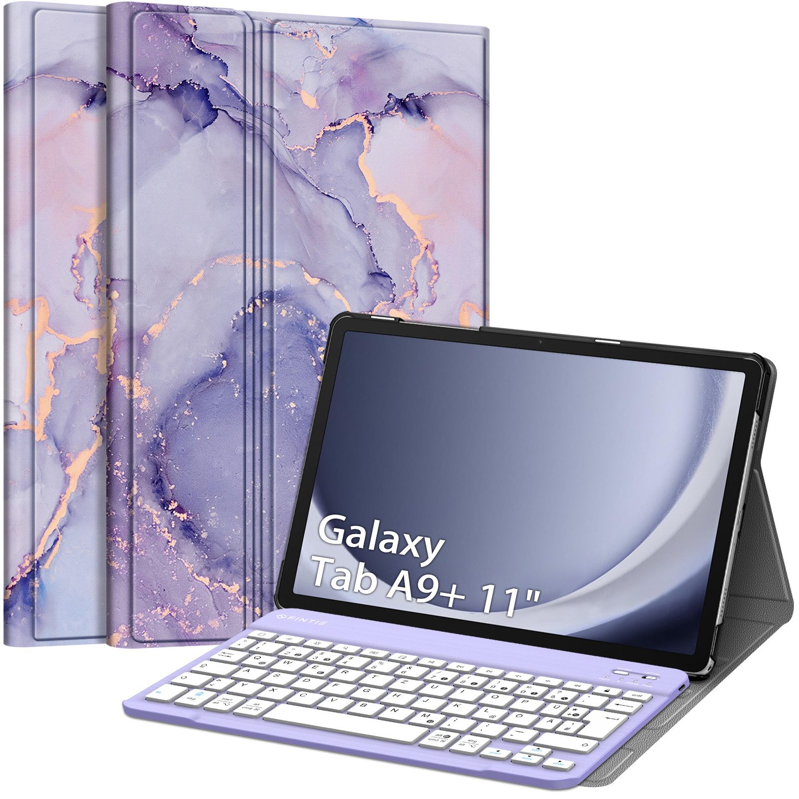 Fintie Tablet-Hülle +Tastatur für Samsung Galaxy Tab A11+ Plus 11" 2025/A9+ Plus 11'' 2023, Keyboard Cover mit Magnetisch Abnehmbarer Deutscher Bluetooth Tastatur