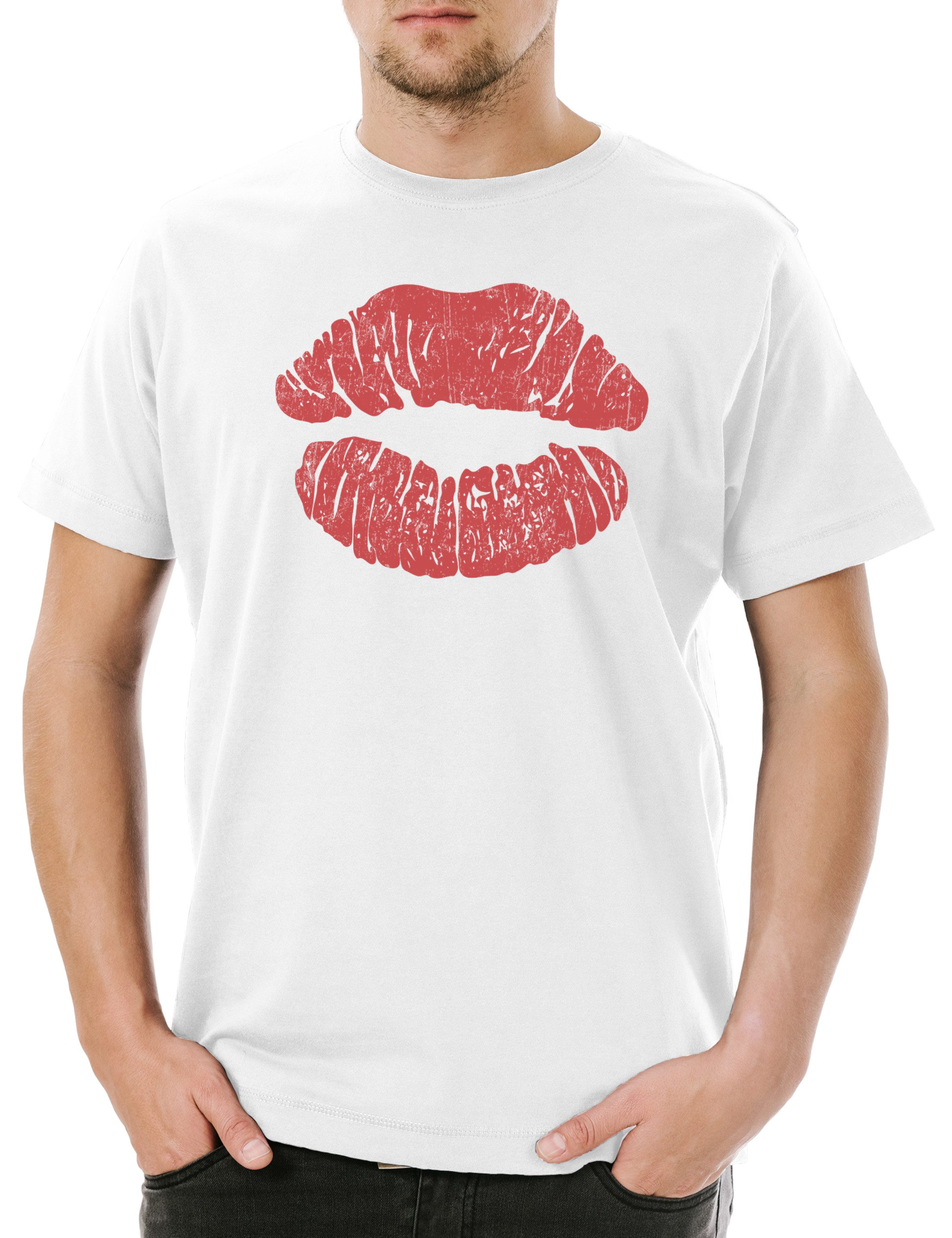 Urban Backwoods Print-Shirt Kiss Lips Herren T-Shirt Kuss Love Liebe Amour Amore Küss Mich Single (1-tlg) Girl Boy Gay Lesbian