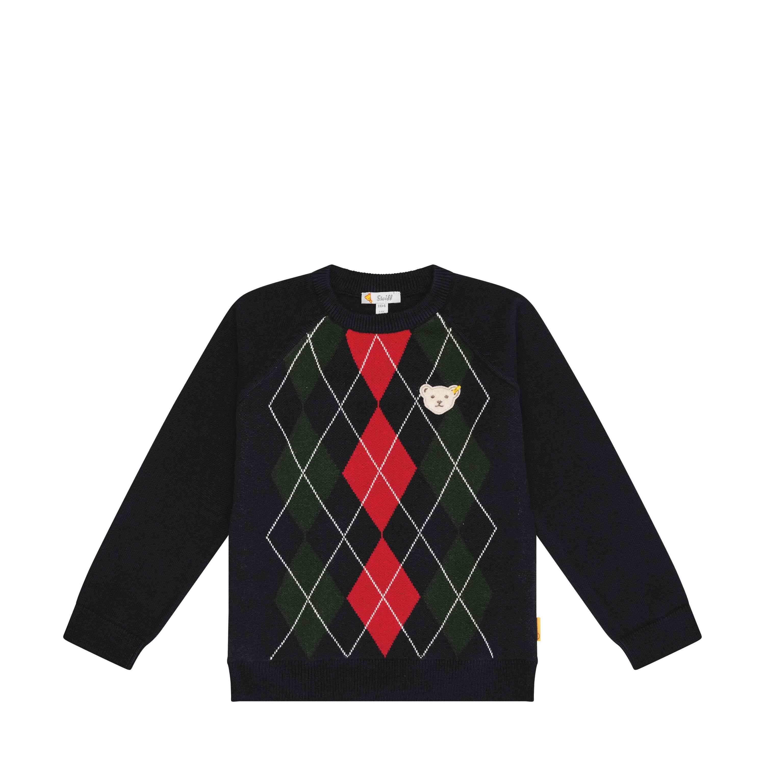 Steiff Rundhalspullover Pullover Jahr des Teddybären mit Rautenmuster