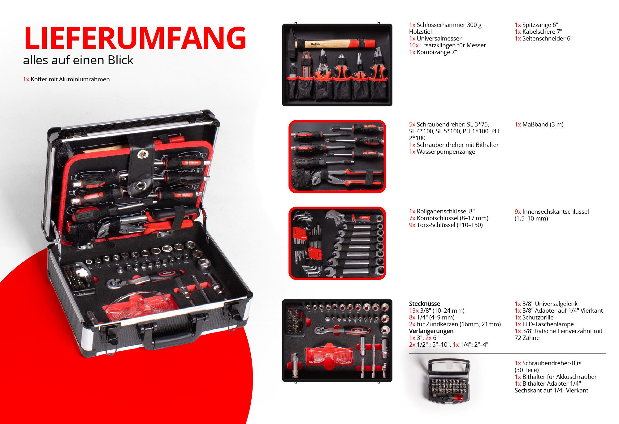 Mephisto-Tools Werkzeugset, (fertig montiert und bestückt), Werkzeug ist aus hochwertigem Chrom Vanadium Stahl