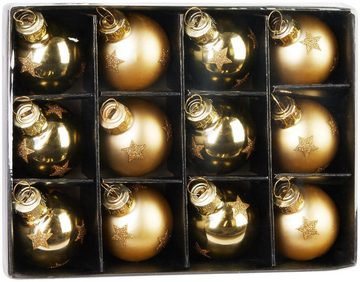 BRUBAKER Weihnachtsbaumkugel Weihnachtskugeln - 3 cm Baumkugel Set - Handbemalter Baumschmuck (12 St), Mini Kugeln mit Glitzer Sternen für Weihnachtsbaum und Weihnachtsdeko