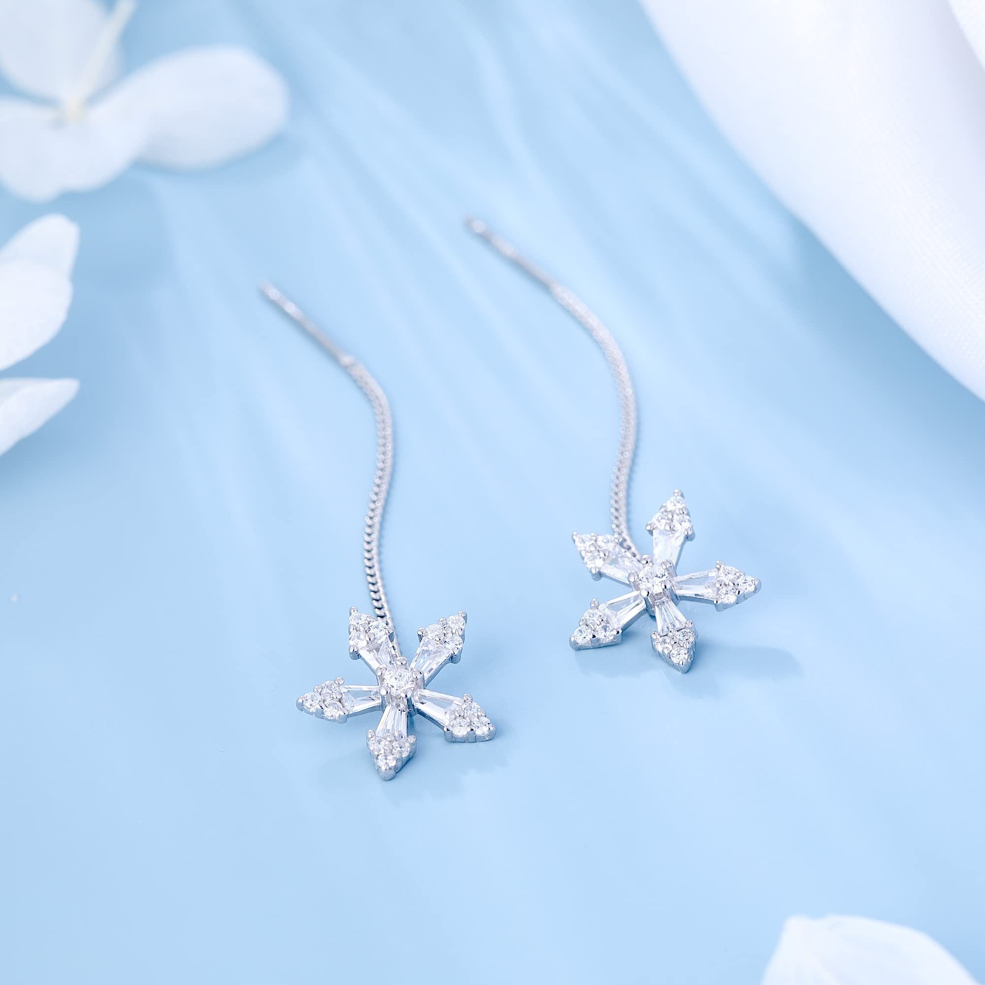 Schneeflocke Mädchen CZ Silber Sterling Blumenbaum 925 Teenager Ohrringe Kette Ohrringe Paar silbrig Ohrhänger Blume für POCHUMIDUU Frauen Einfädelquaste), (2-tlg., Dangling