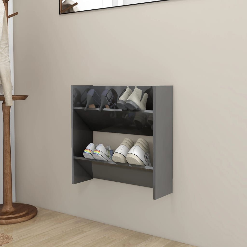 furnicato Schuhschrank Moderner Wand-60 x 18 x 60 cm Hochglanz-Grau (1-St) Schuh-Organizer mit zwei Kippböden für den Eingangsbereich