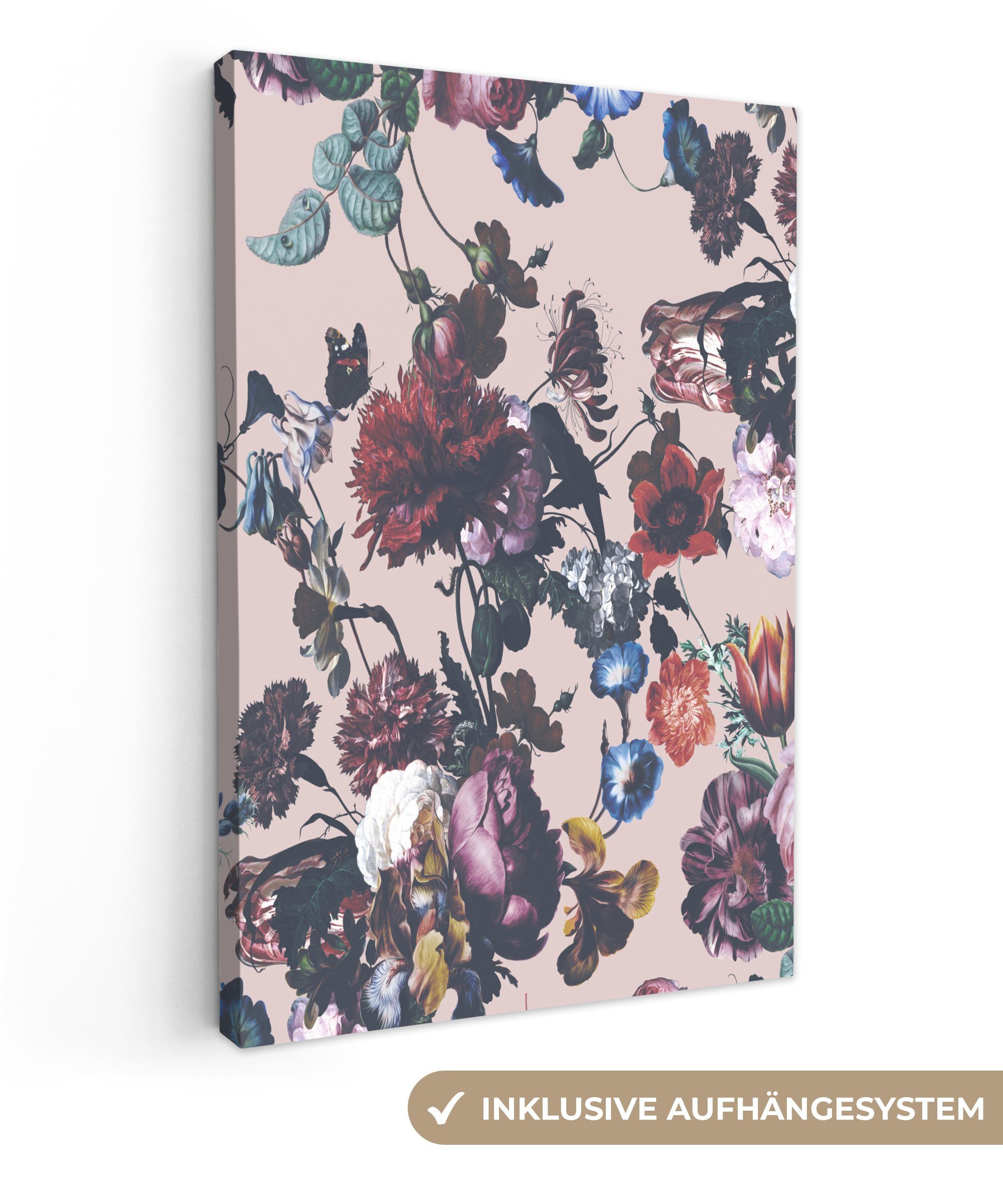 OneMillionCanvasses® Leinwandbild Blumen - Muster - Vintage, (1 St), Leinwandbild fertig bespannt inkl. Zackenaufhänger, Gemälde, 20x30 cm