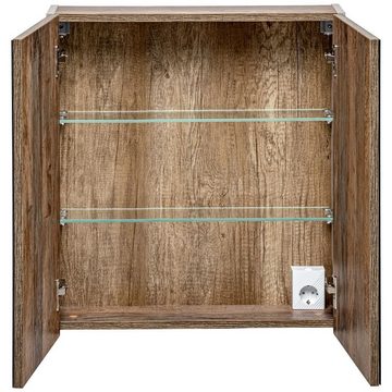 Lomadox Spiegelschrank PUEBLA-56-TAUPE 60cm in taupe mit Vintage Oak Nb., B/H/T ca. 60/65/16 cm