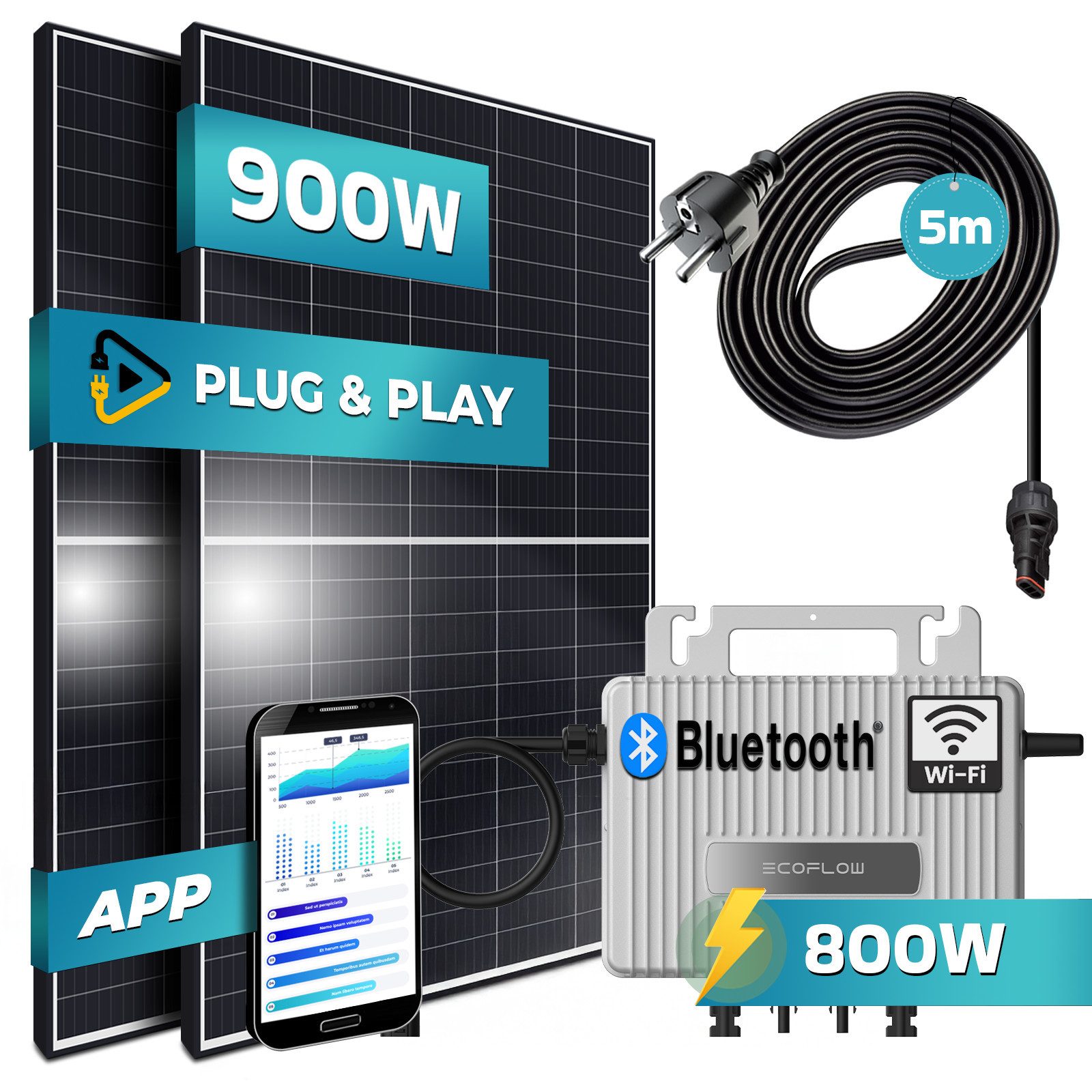 Thumbnail - SUNNIVA Balkonkraftwerk 900W/800W komplett Steckdose -, (Ecoflow Stream 800W Wechselrichter - PV Solaranlage Komplettset...