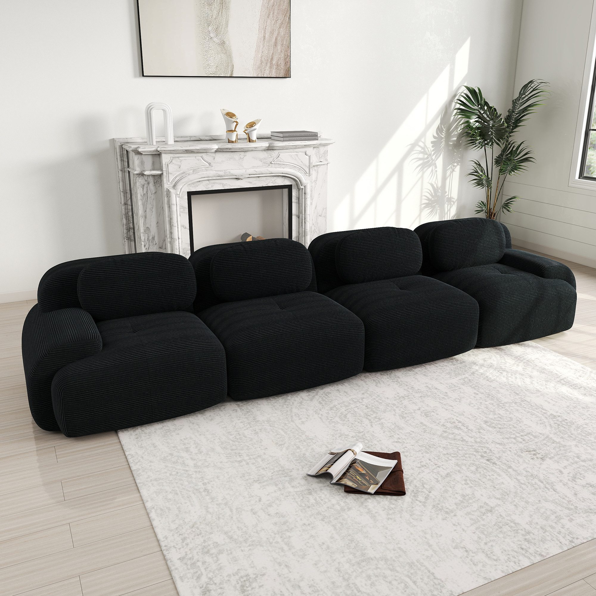 Odikalo 3-Sitzer modular kombinierbar Polstersofa Chaiselongue, 4-Sitzer-Sofa aus weichem Cordstoff, 32D hochelastische Polsterung, haustierfreundlich und ergonomisch, vakuumverpackt, frei kombinierbar, ohne Montage für Schlafzimmer und Büro