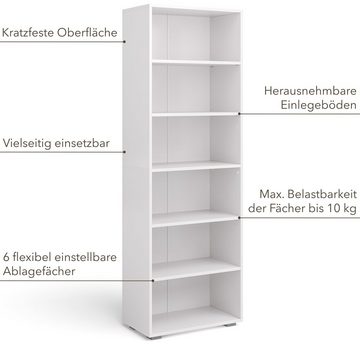 Bellamio Bücherregal Apol, Standregal, 6 Ablagefächer, individuell einstellbar, weiß