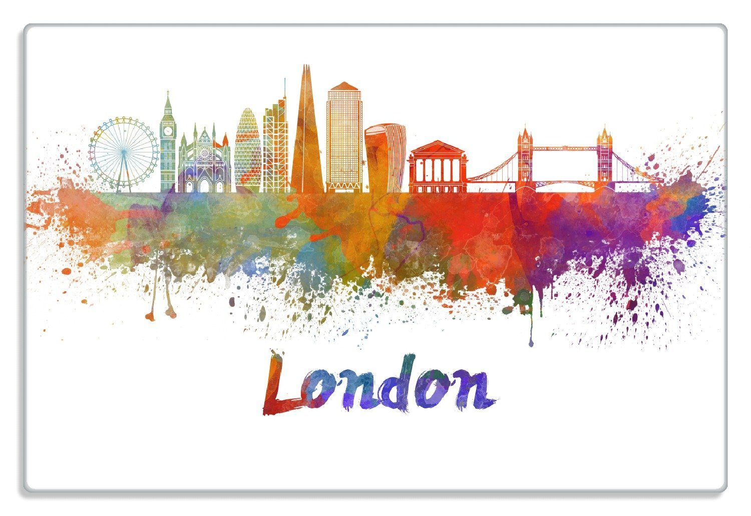 London, 20x30cm Städte 1-St), (inkl. Gummifüße - rutschfester Skyline als Frühstücksbrett von 4mm, Wallario Aquarell