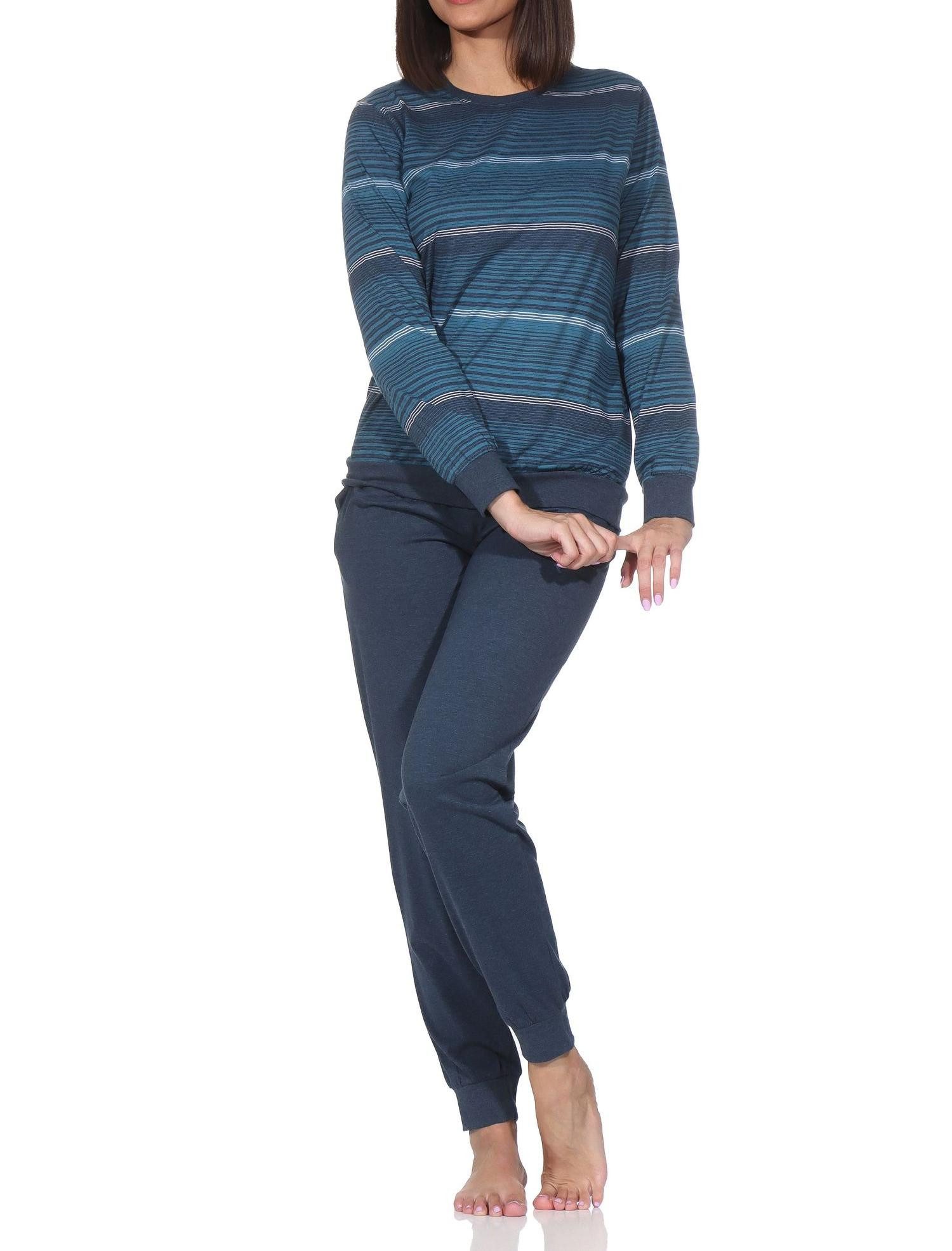 Normann Pyjama Normann Damen langarm Schlafanzug mit Bündchen - auch in Übergrössen