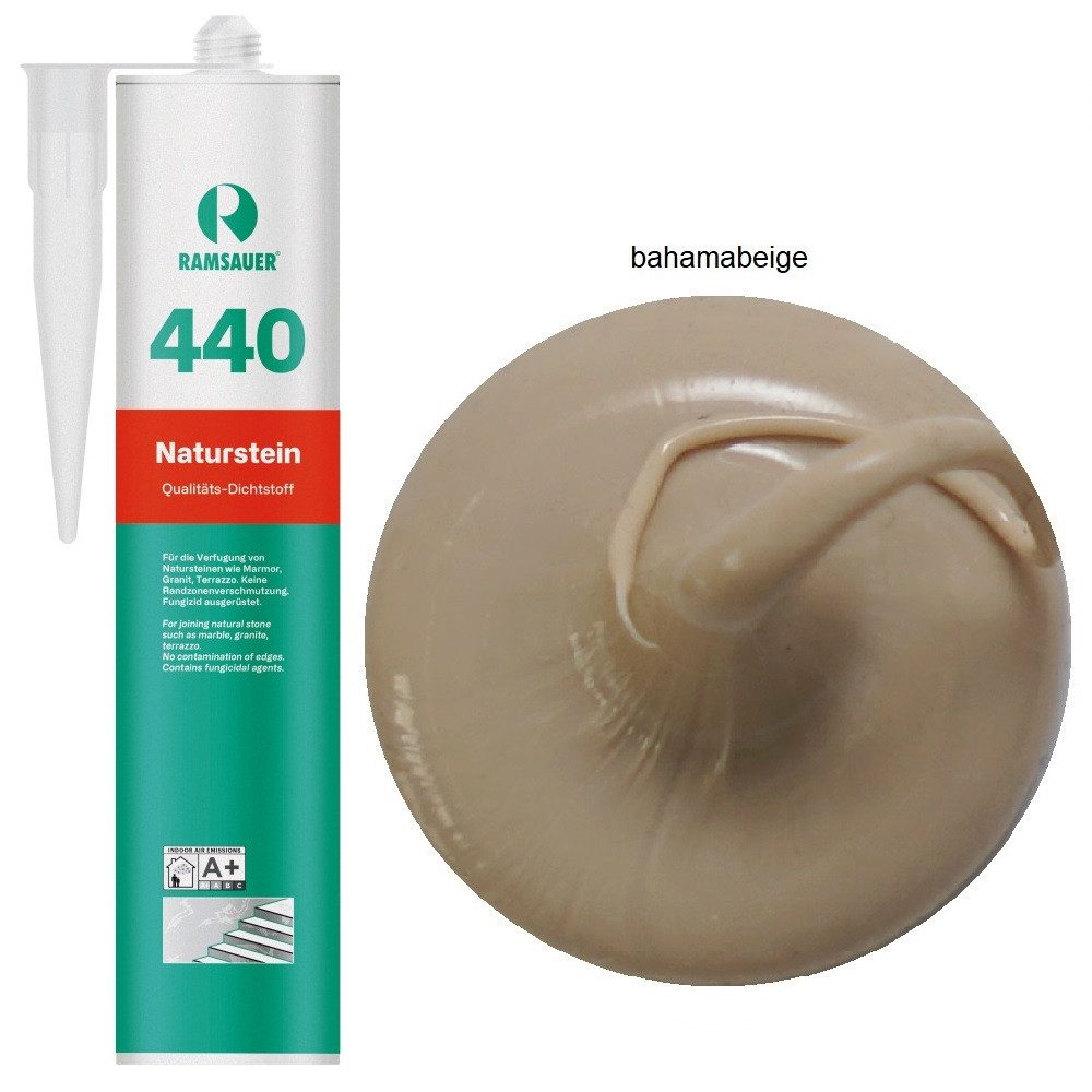Ramsauer Dichtstoff Ramsauer 440 Naturstein Silikon Dichtstoff 310ml Kartusche, gebrauchsfertig, UV beständig, neutral vernetzend, schnellhärtend, pilzhemmend