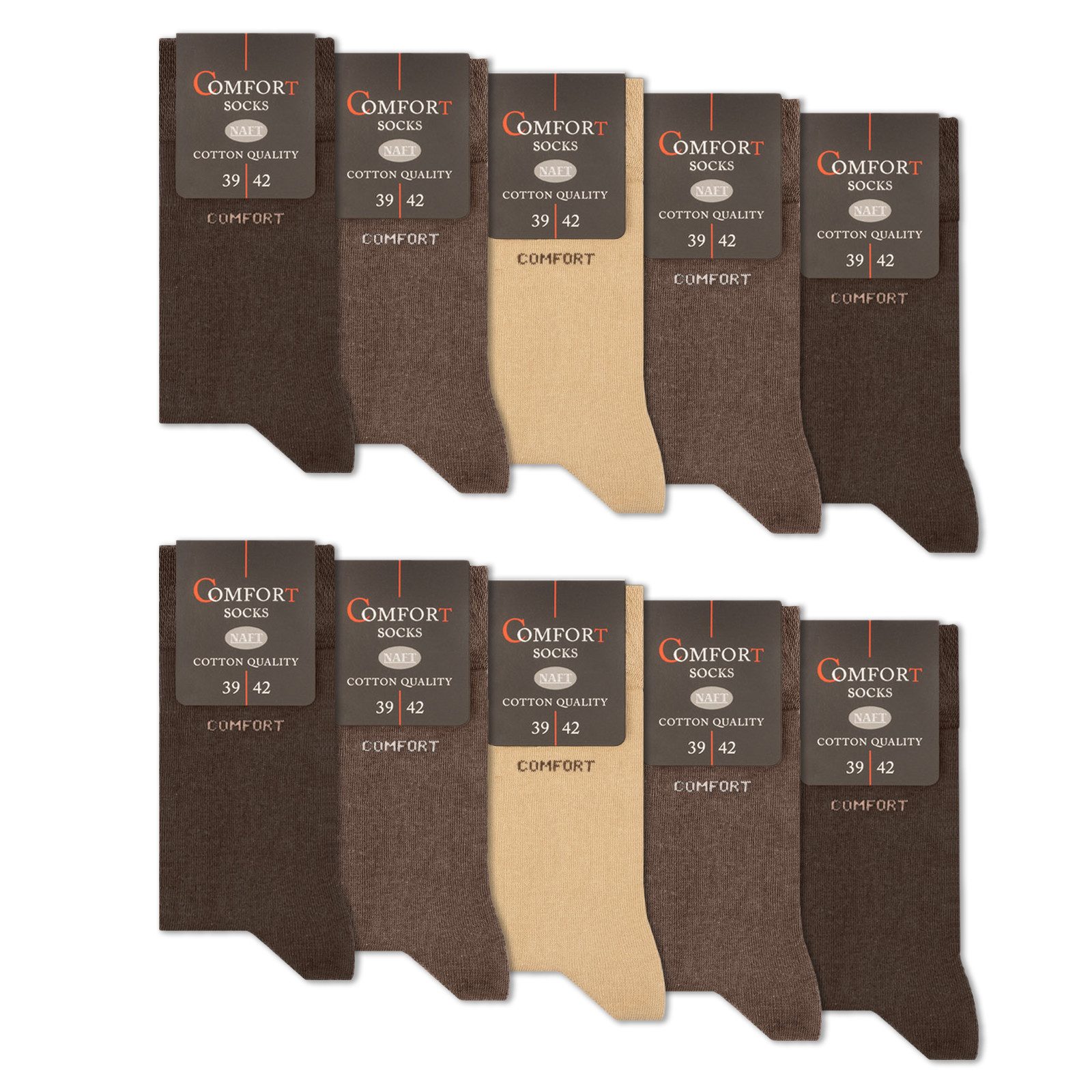 sockenkauf24 Komfortsocken 10 Paar Damen & Herren Comfort Socken (10 x BeigeBraun, 47-50) ohne Gummibund & ohne Naht Baumwolle Komfortbund - 13100