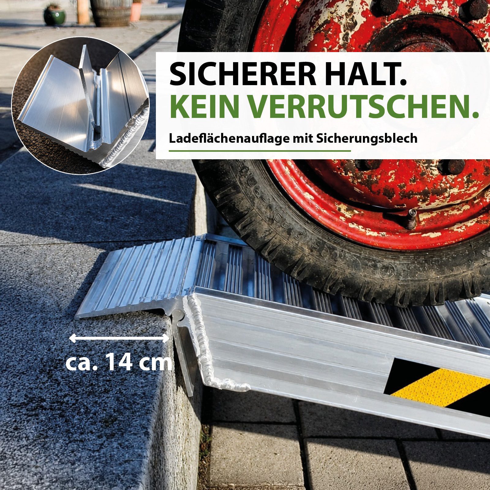 TRUTZHOLM Auffahrrampe Schwerlastrampe Traglast 1900 kg Länge 212 cm Alu Verladerampe PKW (1-St), Für Kettenfahrzeuge, PKW, Minibagger geeignet – Bild 5 von 5