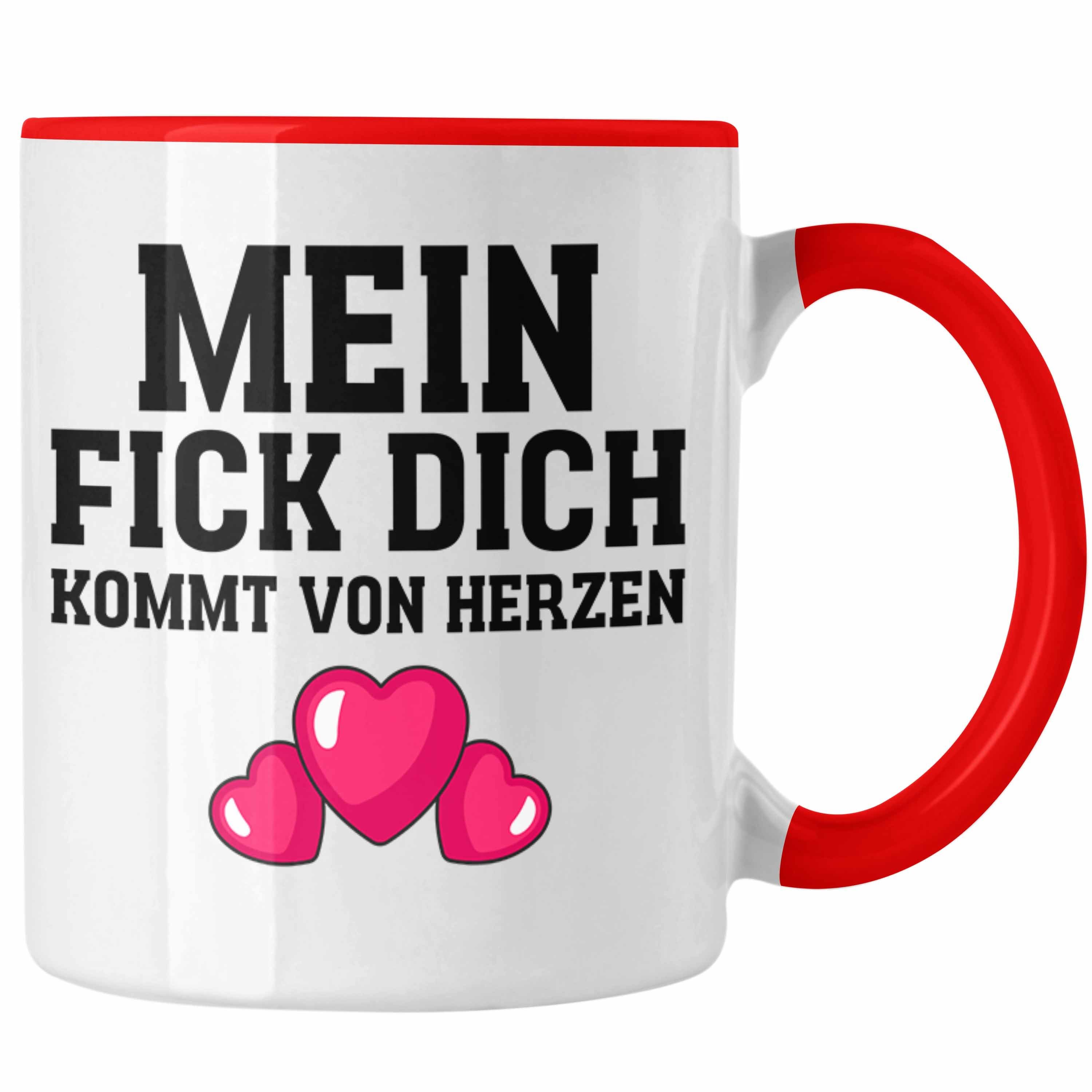 Trendation Tasse Trendation - Mein F Dich Kommt Von Herzen Lustige Tasse mit Spruch Büro Kollege Kollegin Witzige Kaffeetasse Rot