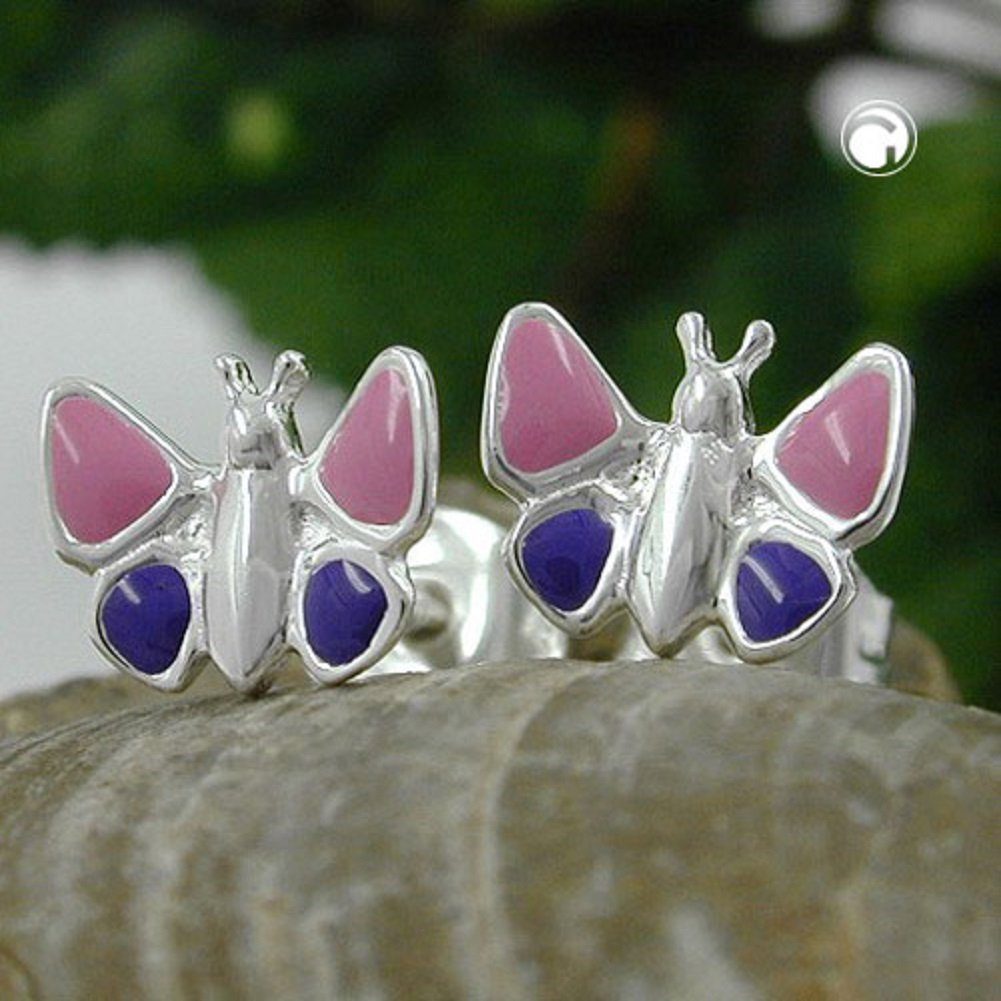 Silberschmuck unbespielt pink-lila Ohrstecker Paar Silber Ohrringe für Kinder Schmuckbox, inklusive 925 lackiert kleiner mm 8 Ohrstecker Schmetterling