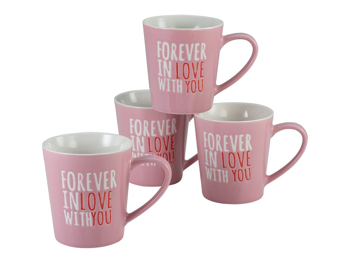 CreaTable Becher Love Collection rosa, 4-tlg., Steinzeug