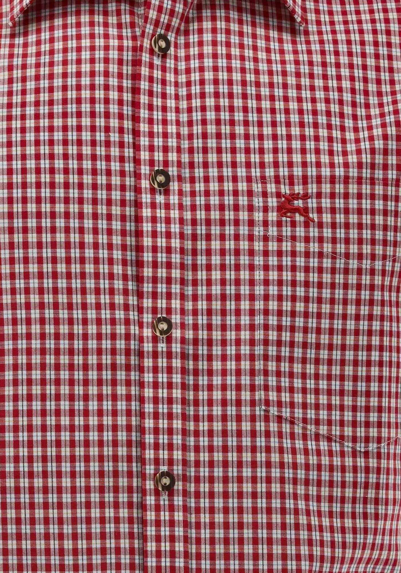 Rhadi OS-Trachten Kurzarmhemd Brusttasche mit mittelrot aufgesetzter Trachtenhemd
