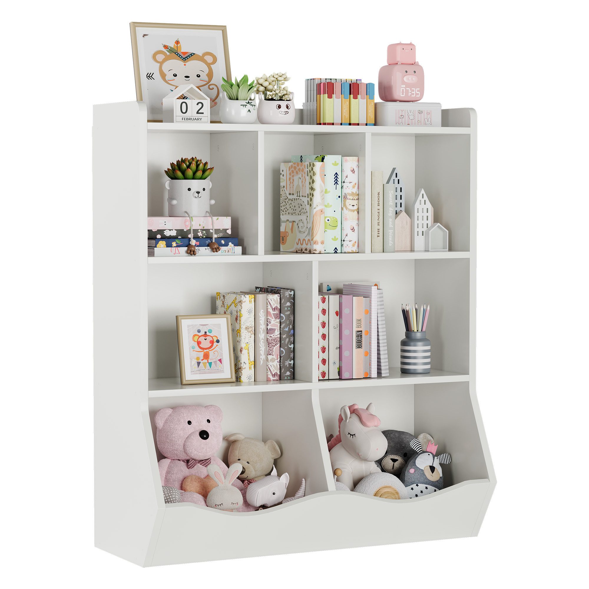 GarveeMore Kinderregal Bücherregal Kinder Spielzeugregal mit 7 Fächern 92x3 günstig online kaufen