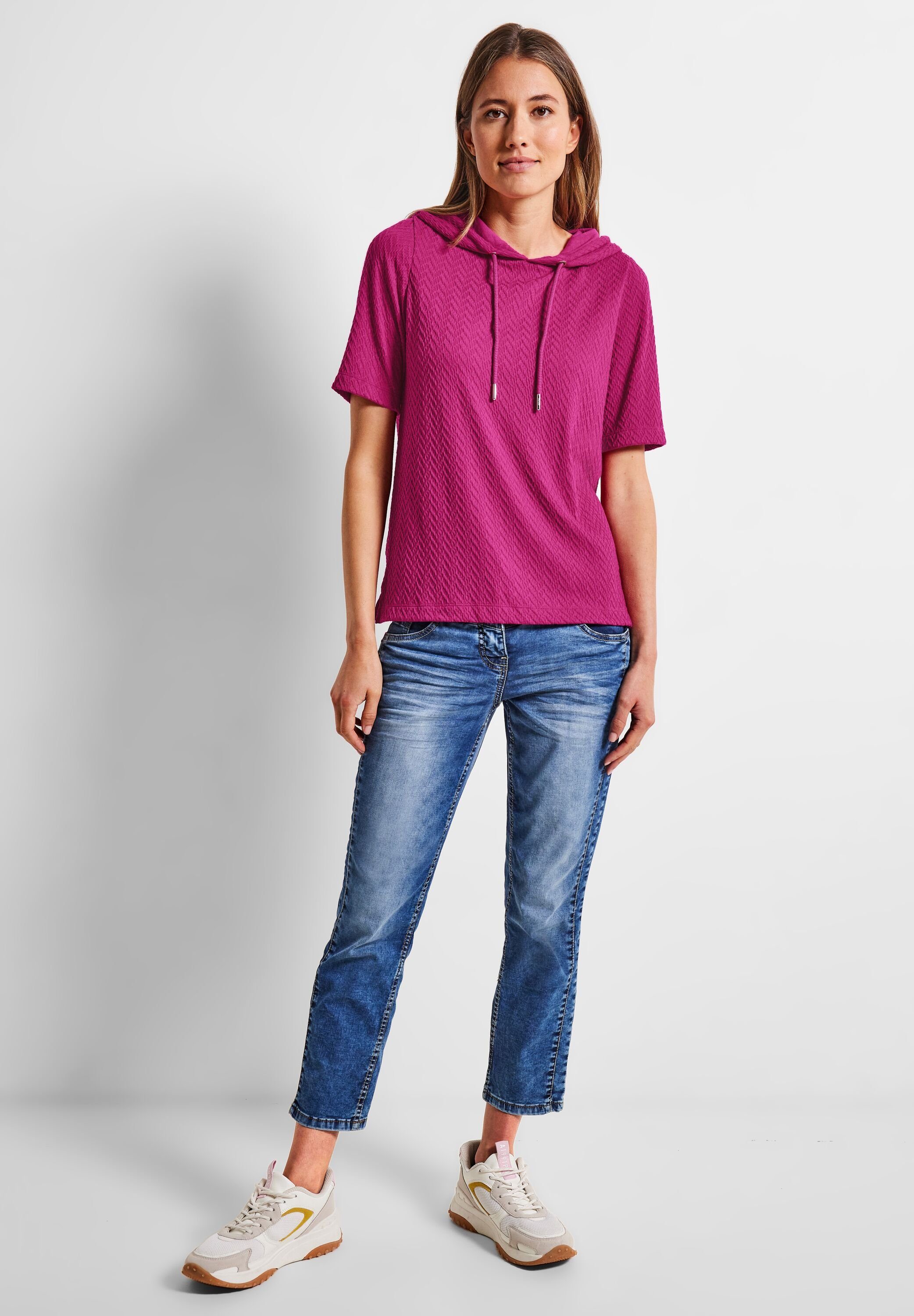 Cecil T-Shirt Cecil Nicht (1-tlg) Kapuzenshirt in Vorhanden Cool Pink Struktur mit