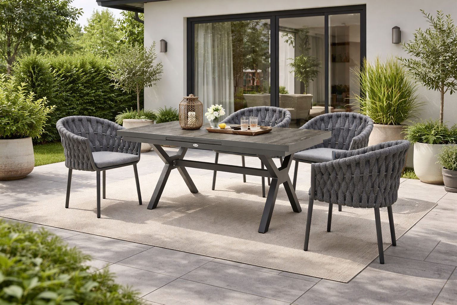Destiny Garten-Essgruppe MOLINO GARDA Essgruppe 4 Se + Tisch 160/210x100cm, (Set)