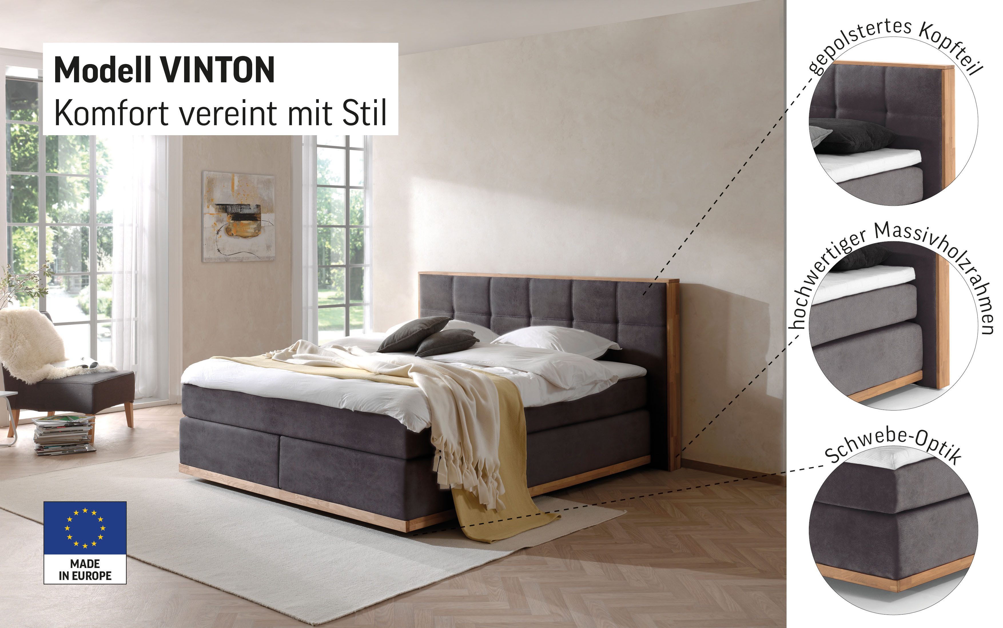 Home affaire Boxspringbett Vinton, aus massiver Eiche, verschiedene Härtegrade (auch H4)
