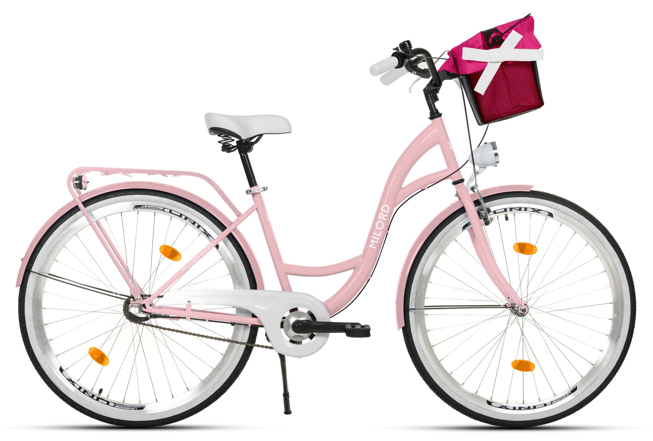 Milord Cityrad Milord City Fahrrad Korb Damenfahrrad, 28/26 Zoll, Rosa, 3-Gang, 3 Gang, (Fahrradständer, Gepäckträger, Klingel, Korb, Kotflügel)
