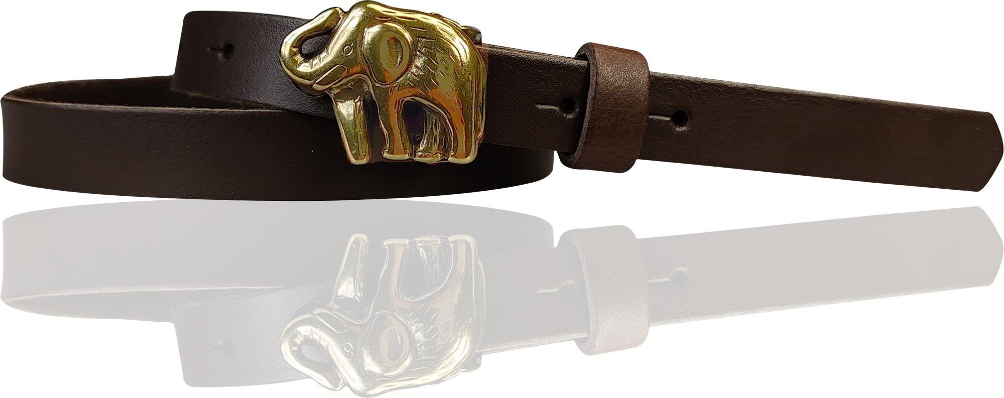 FRONHOFER Hüftgürtel 18726 Kindergürtel 2 cm Ledergürtel Dunkelbraun mit Elefantenschnalle, goldener