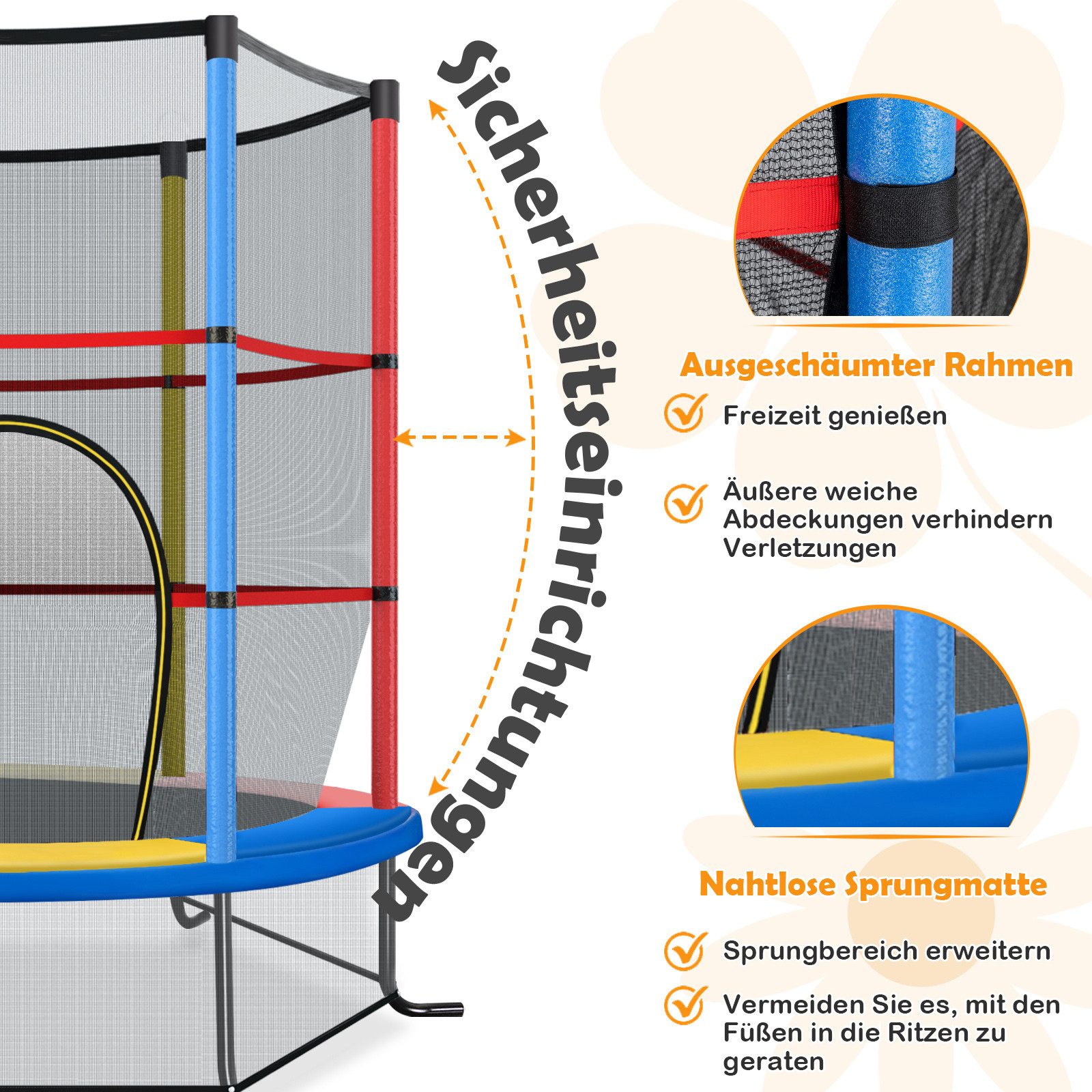 COSTWAY Gartentrampolin, Ø 165 cm, Trampolin, mit Sicherheitsnetz, bis 135KG belastbar
