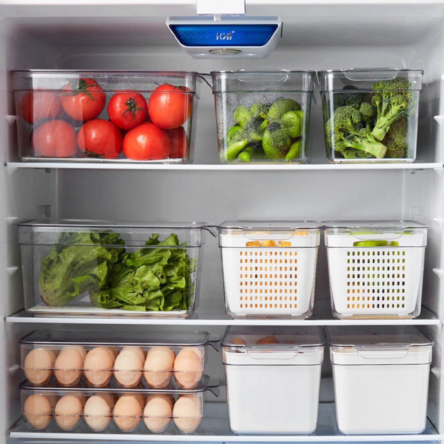 Creliv Korbeinsatz mit Deckel für Kühlschrank, 4er-Set, Stapelbar, BPA Frei