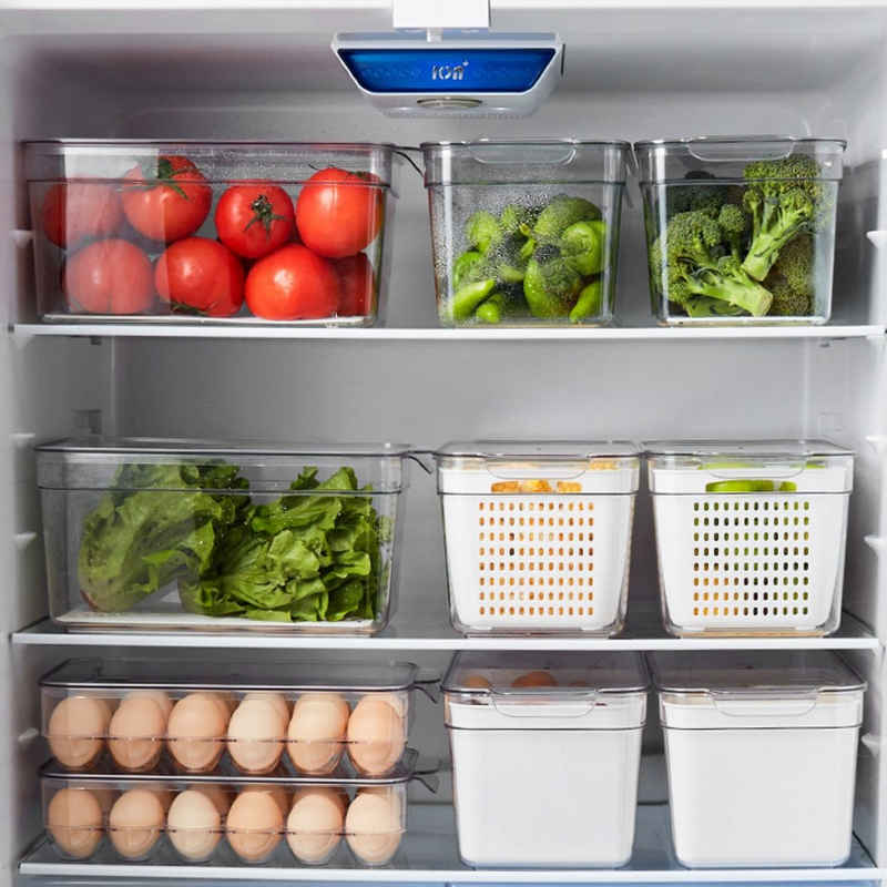 Creliv Korbeinsatz mit Deckel für Kühlschrank, 4 Kühlschrank Aufbewahrungsboxen, Stapelbar, BPA Frei