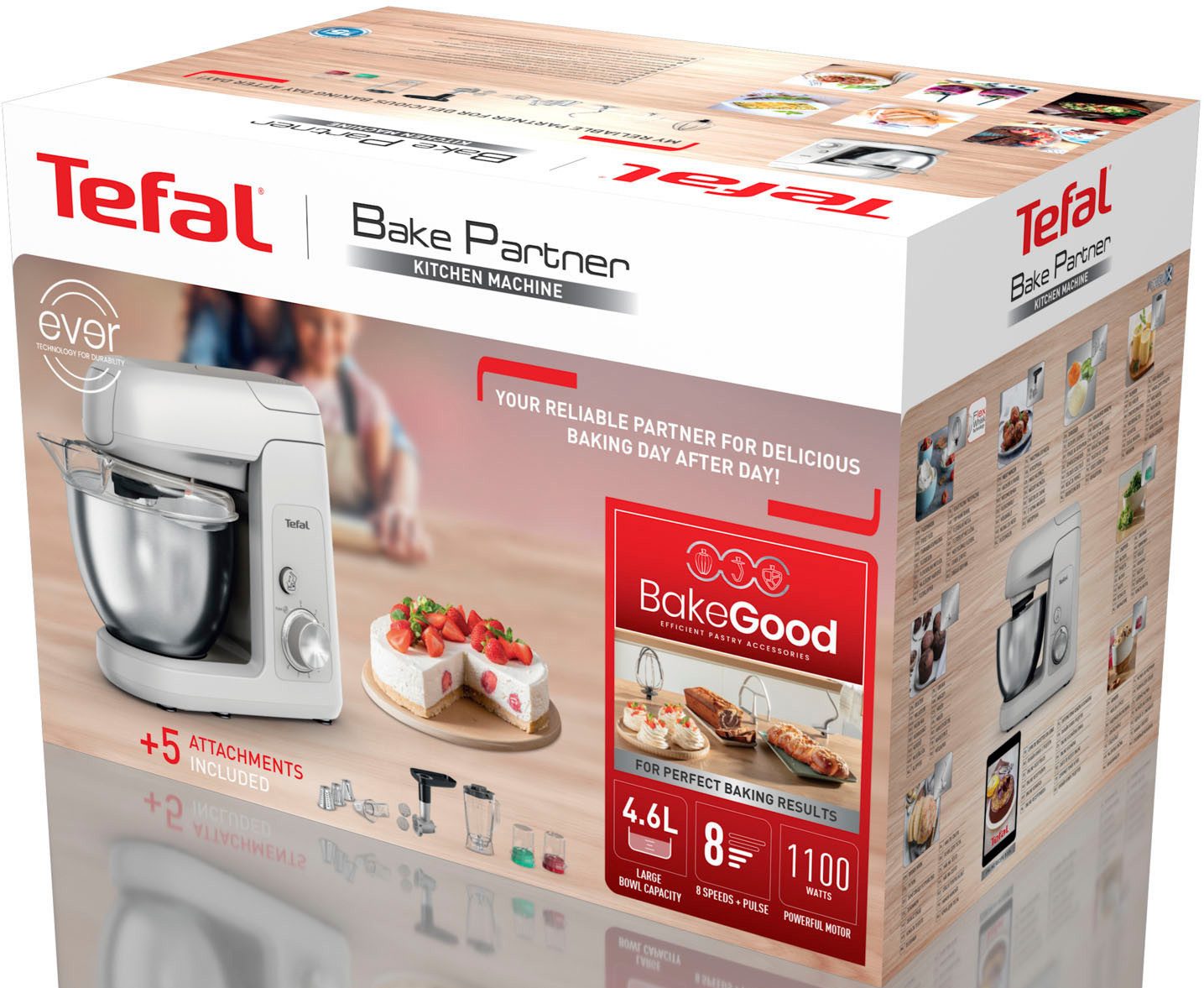 Tefal Küchenmaschine Bake Partner QB525B, inkl. Standmixeraufsatz und vollständigem Back-Kit, 1100 W, 4,6 l Schüssel, langlebiges Metallgetriebe, planetarisches Rührsystem