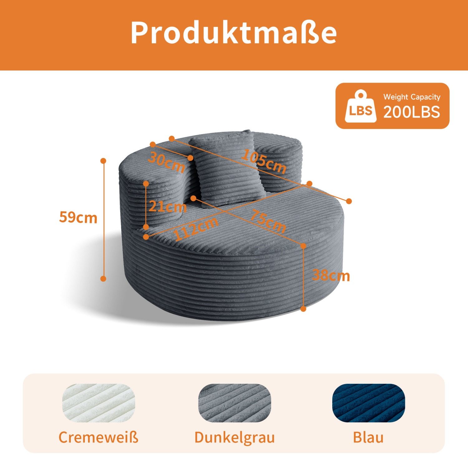 ANYSUN Sitzsack Sofa Einzelsofa,Sessel,Cloud Couch,Sofa Indoor Lounge (rundes Design für Lesen,-Kein Zusammenbau, Abriebfester Lounge Sessel), für Erwachsene & Jugendliche,Wohnzimmer, Schlafzi