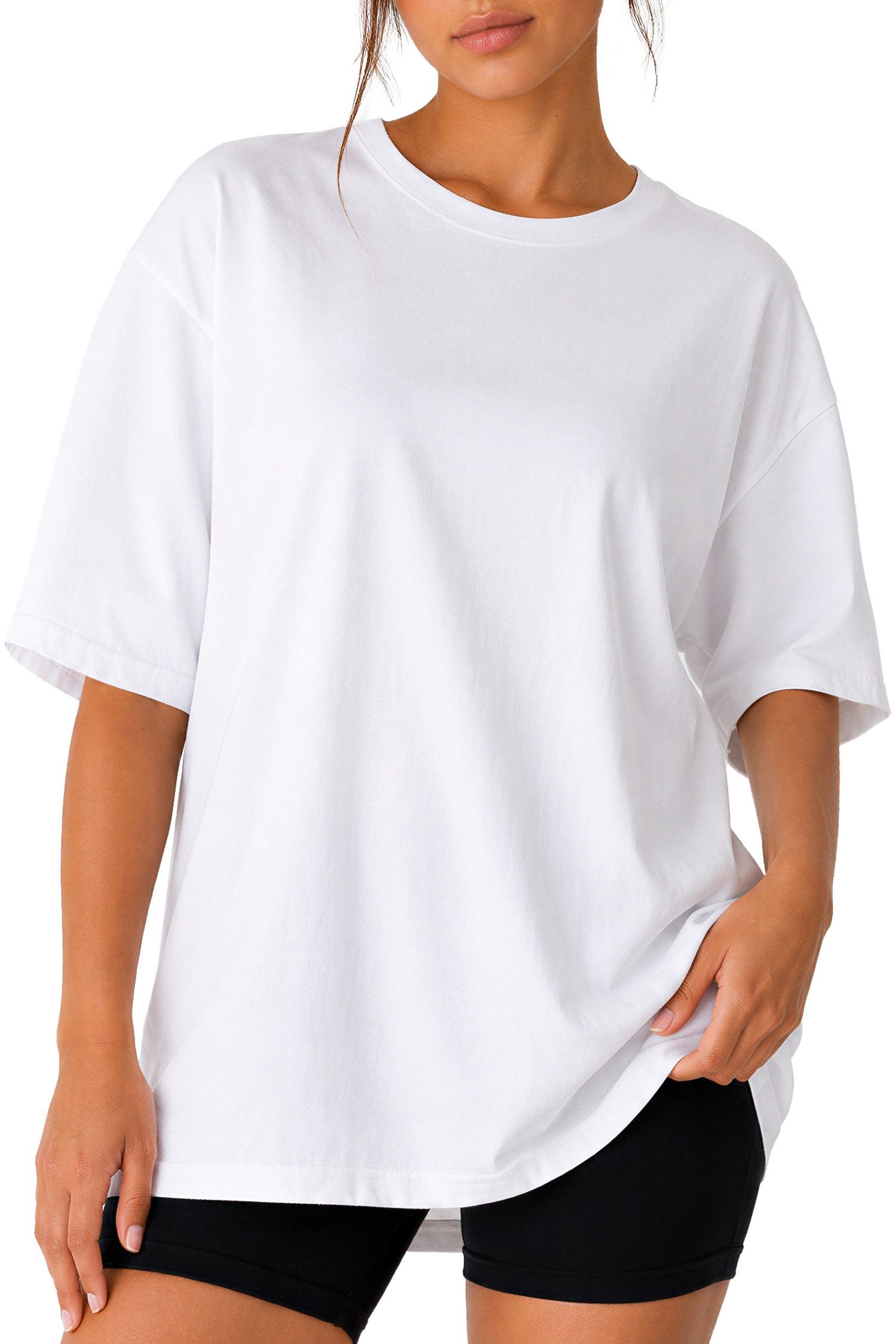 Reichstadt Oversize-Shirt Damen Oversized Kurzarmshirt 24RSW058 Luftiges Baumwolljersey mit formstabilem Rippbund