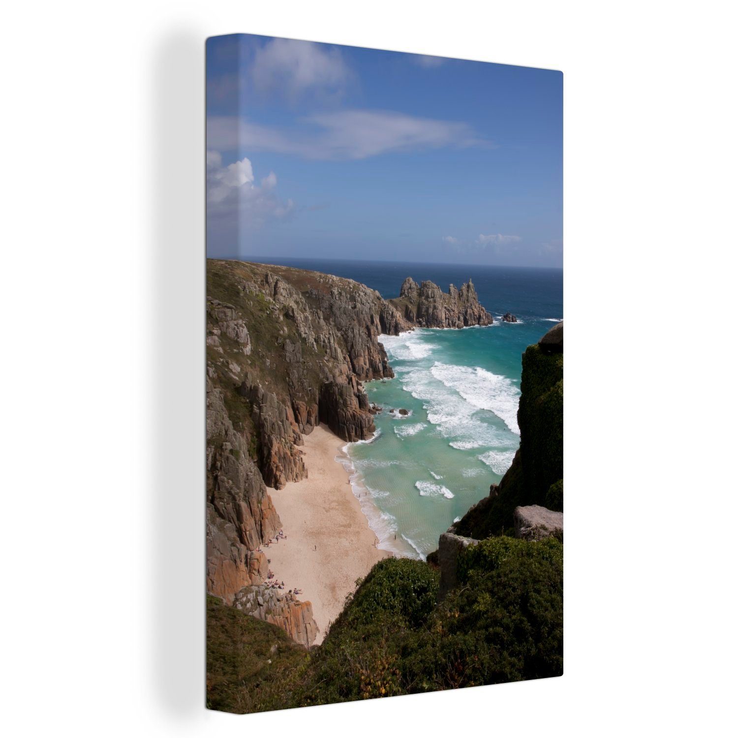 OneMillionCanvasses® Leinwandbild Eine steile und weitläufige Klippe vor dem Strand von Cornwall, (1 St), Leinwandbild fertig bespannt inkl. Zackenaufhänger, Gemälde, 20x30 cm