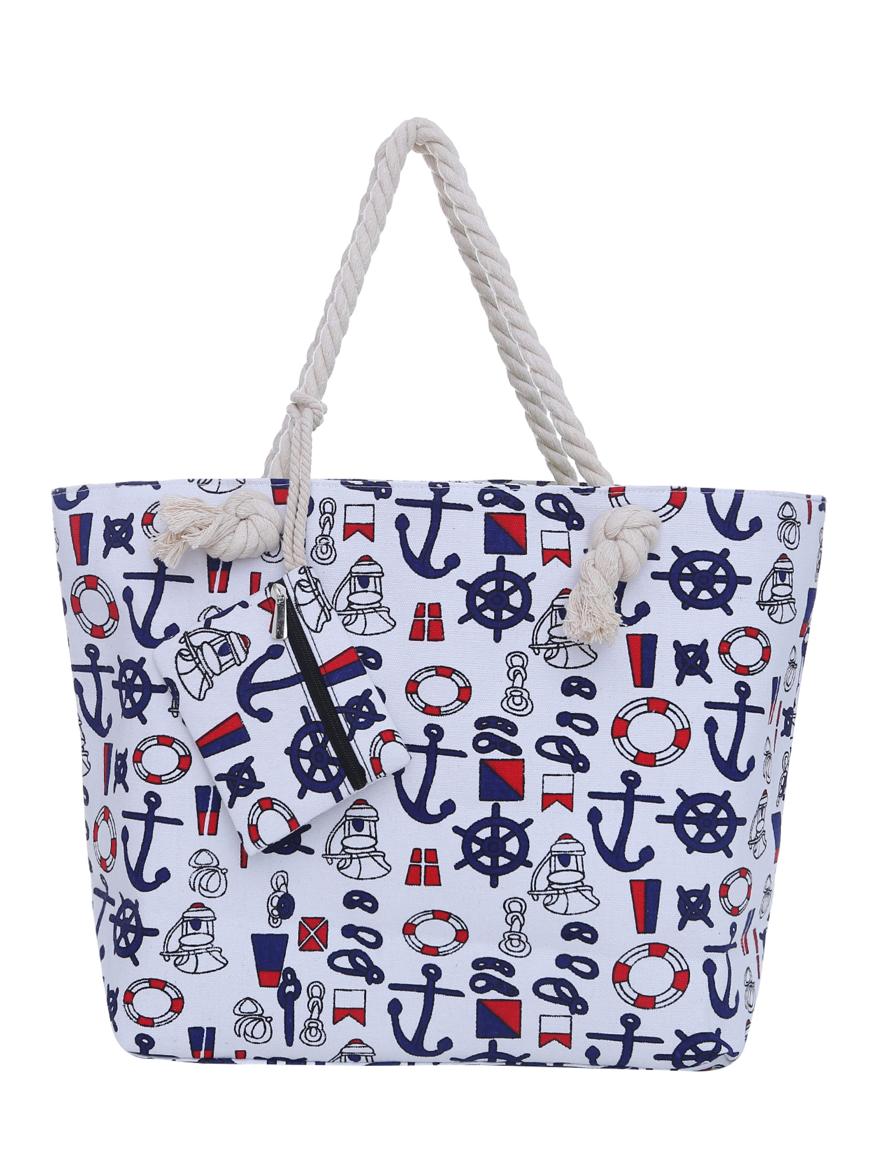 DonDon Strandtasche Shopper Schultertasche Beach Style (2-tlg), Große Strandtasche, mit Reißverschluss, tolle Motive