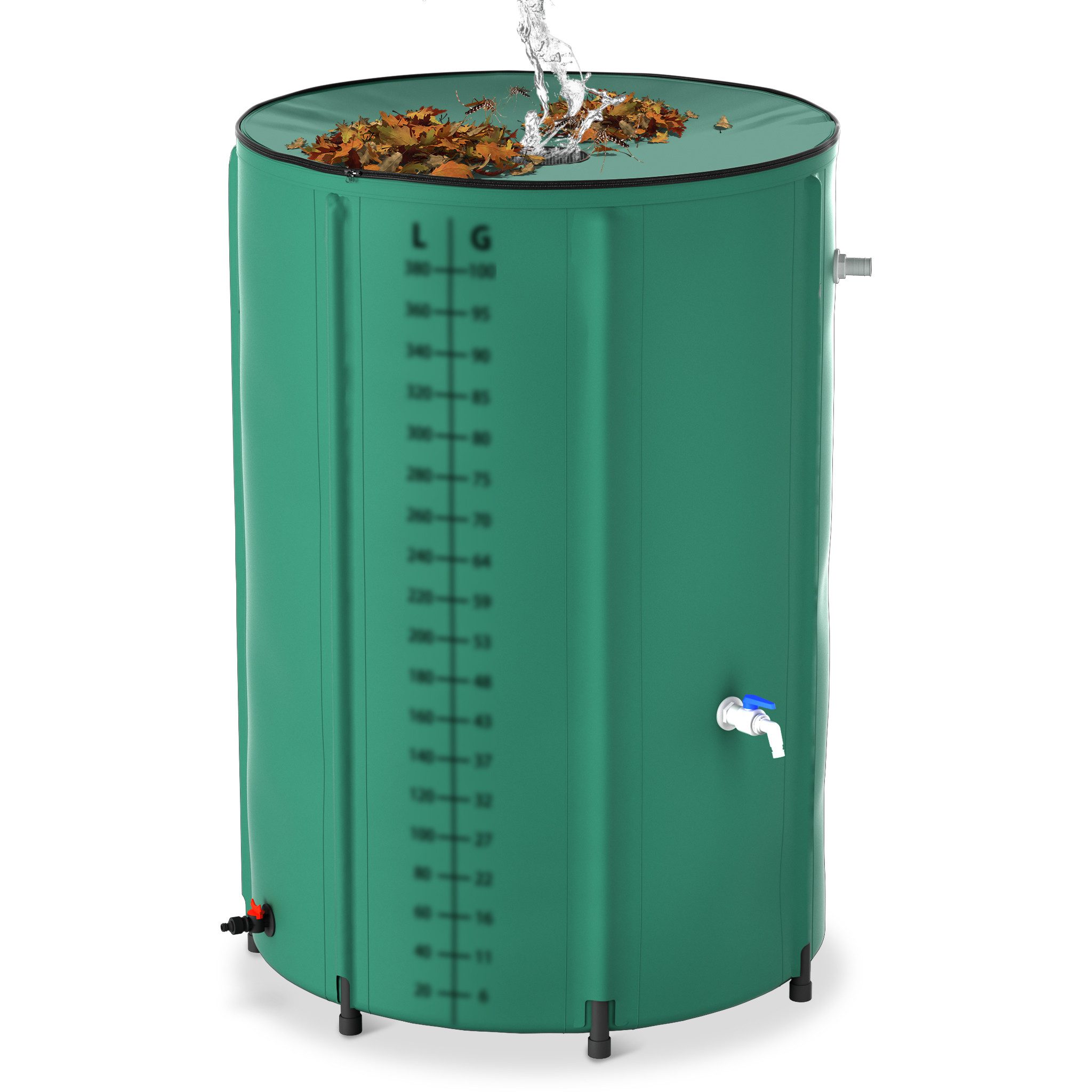 FIVMEN Regentonne Faltbare Regenwassertonne 500 L Regenwassertank Wassertank Regenfass, 500 l, Wasserauffangbehälter mit Wasserhahn, Skala, Ablauf von Regenwasser