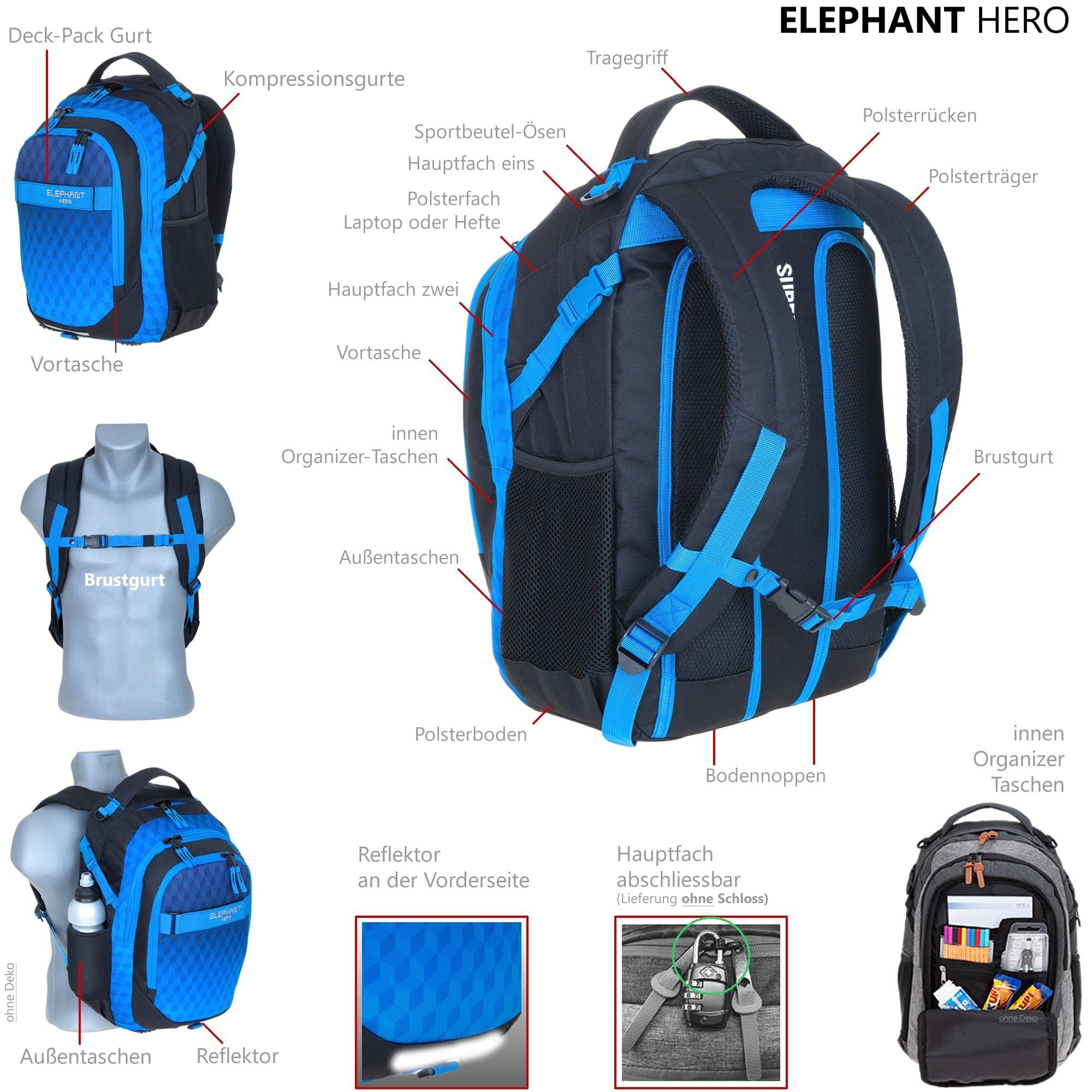 ELEPHANT Schulrucksack Hero Signature Schultasche, Rucksack, Schulmappe – Bild 4 von 5
