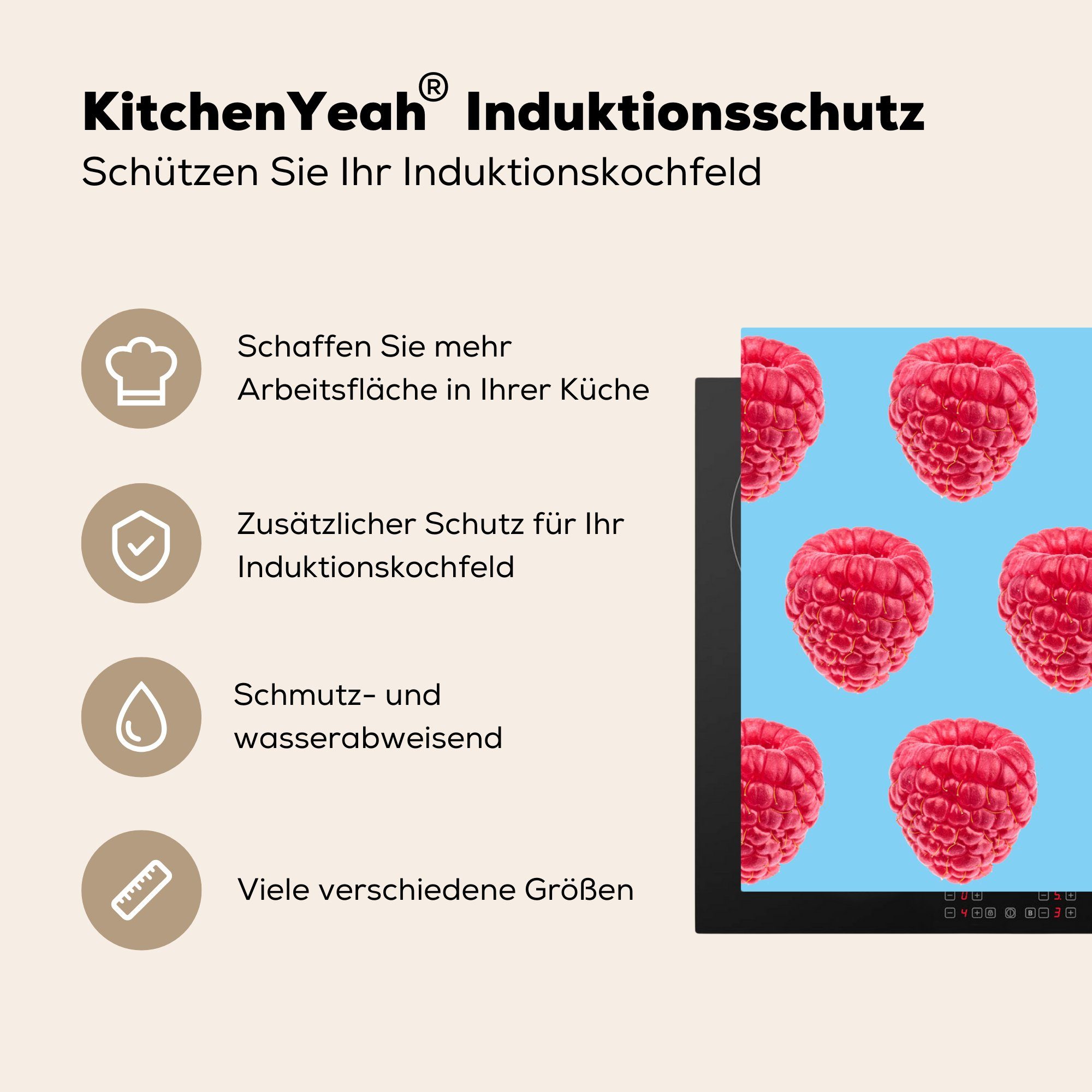 Muster cm, Vinyl, Induktionskochfeld küche, die Herdblende-/Abdeckplatte für - (1 Himbeere - Rosa, Schutz MuchoWow tlg), Ceranfeldabdeckung 81x52