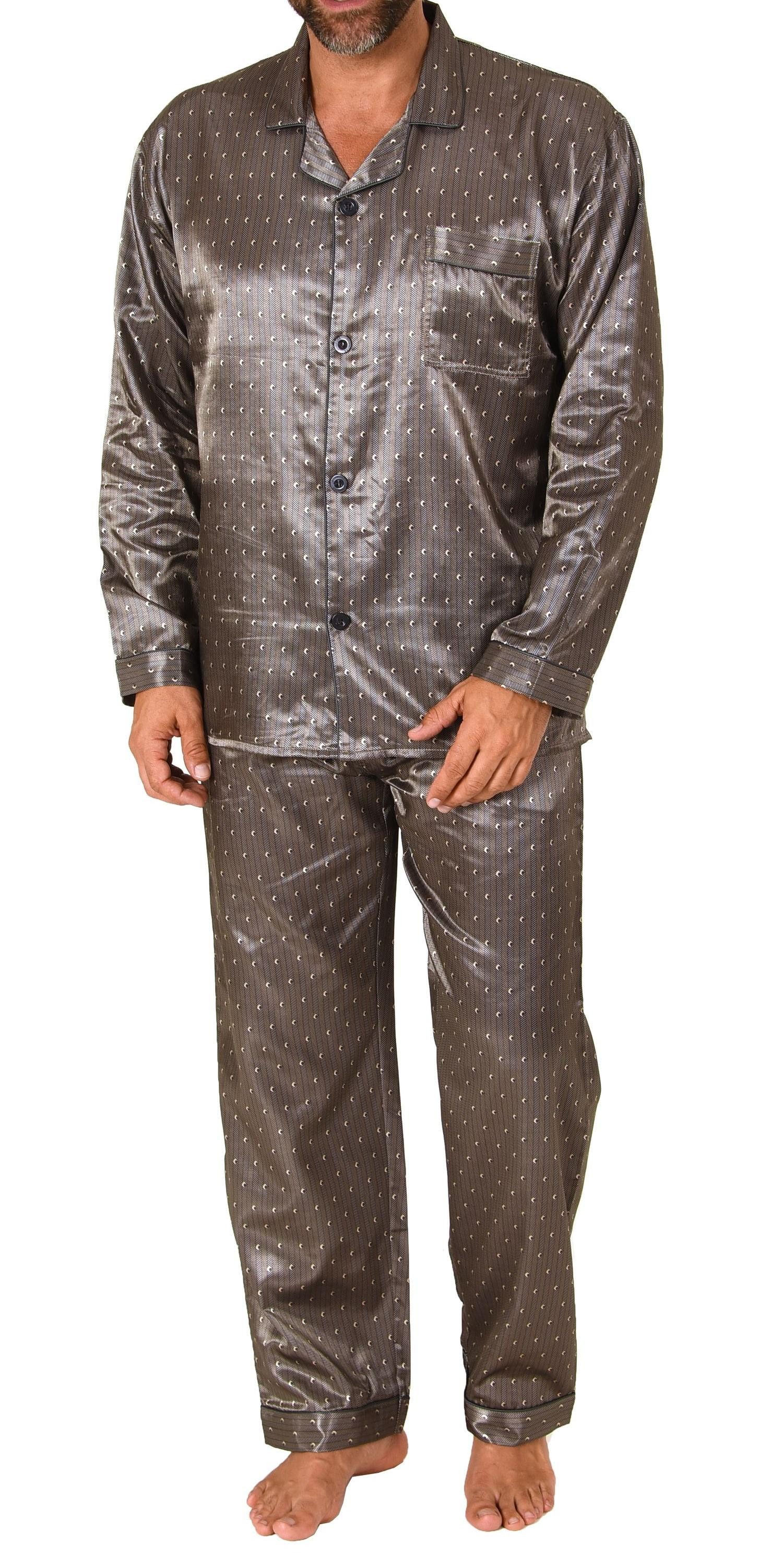 Normann Pyjama Herren Satin Pyjama, durchknöpfbarer Schlafanzug in Minimal-Optik