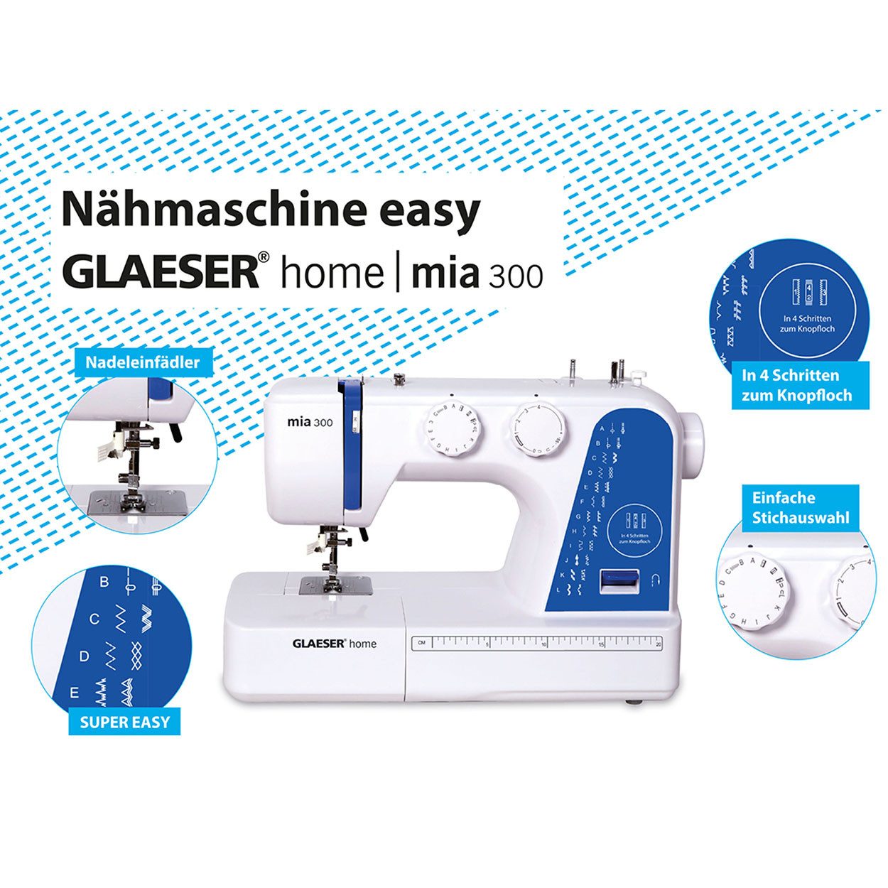 GLAESER home Nähmaschine Nähmaschine easy GLAESER® home mia 300 inkl. Anschiebetisch, 24 Programme – Bild 5 von 5