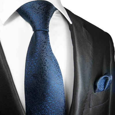 Paul Malone Krawatte »Herren Hochzeitskrawatte mit Tuch floral 100% Seide Bräutigam Hochzeit Schlips« (Set, 2-St., Krawatte mit Einstecktuch) Breit (8cm), blau dunkelblau 2103