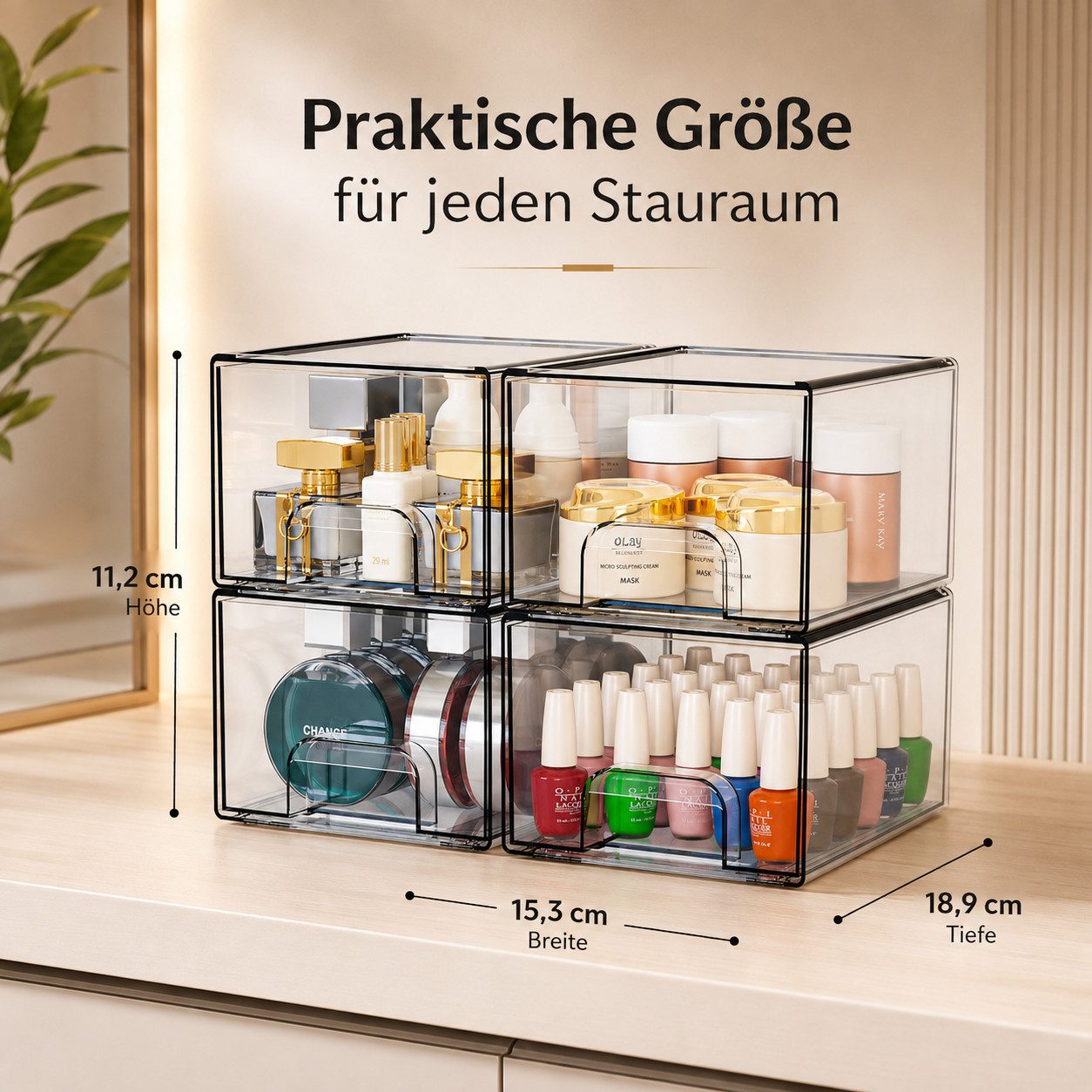 Best for Home Schubladenbox Platzsparend stapelbar transparent 4-teilig kompakt und vielseitig, (Aufbewahrungsschubladen-Set, 4-St., 4-teilig), Transparent, sta – Bild 4 von 5